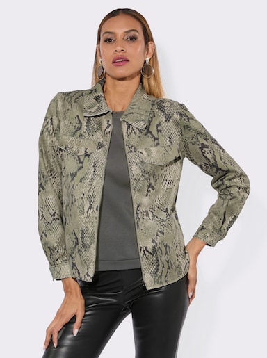 Lederimitat-Blazer im Schlangen-Print - elfenbein-graphit-bedruckt