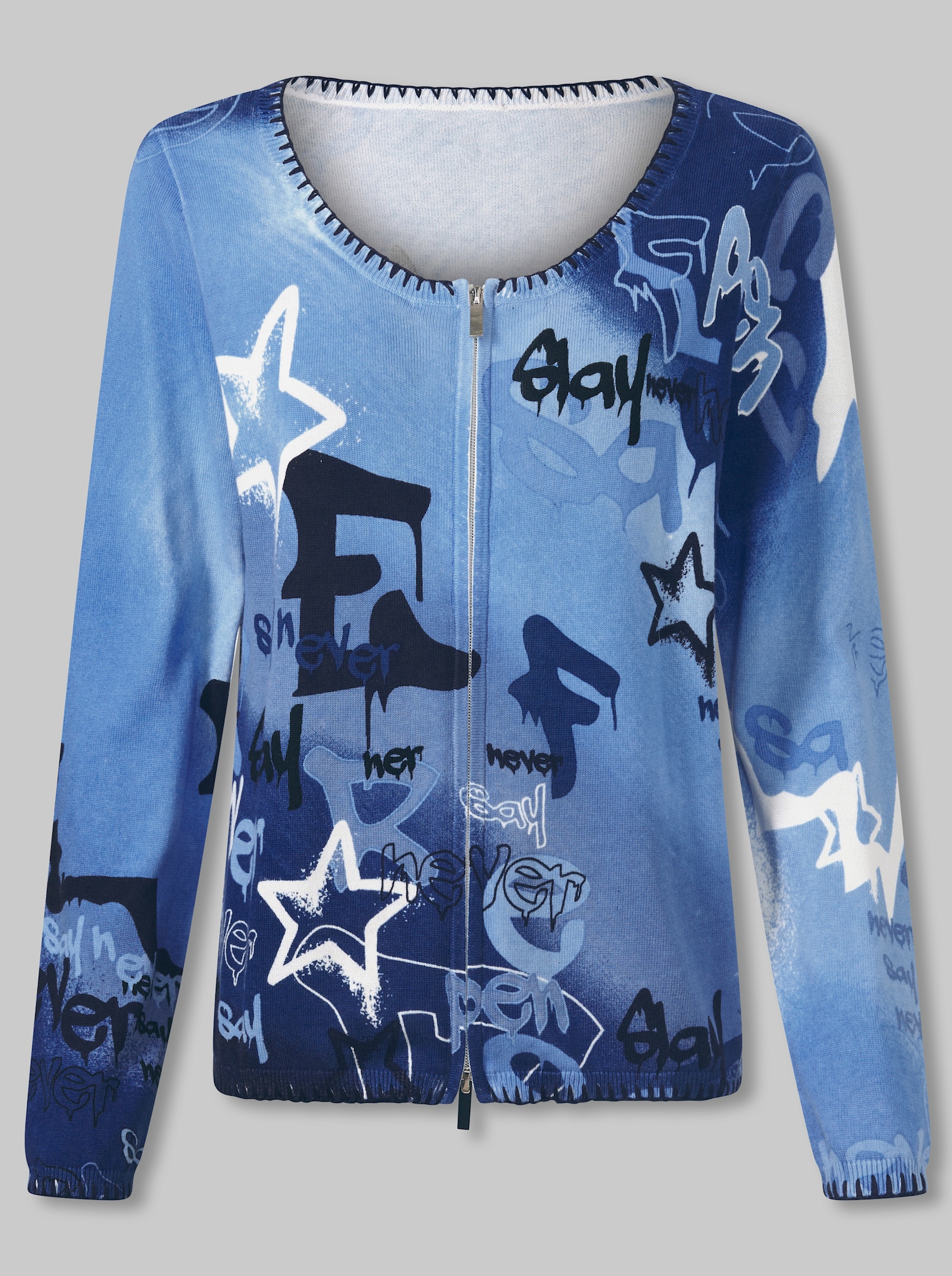 heine Strickjacke mit Print - himmelblau-eisblau-bedruckt