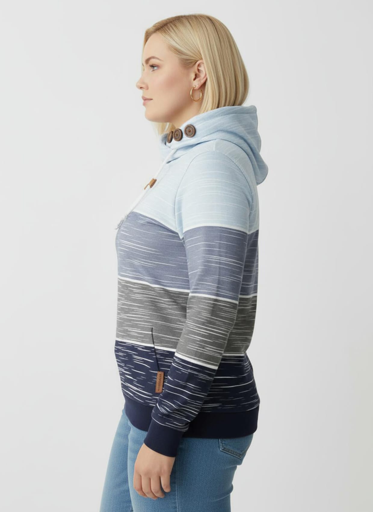 Sweatshirt mit Zierknöpfen am Kragen - marine-hellblau-bedruckt