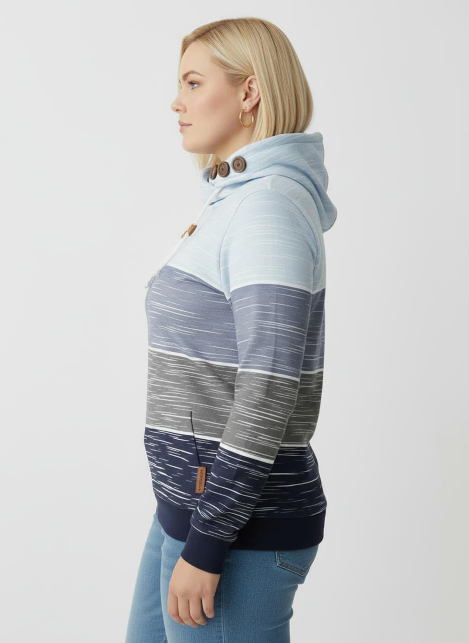 Sweatshirt mit Zierknöpfen am Kragen - marine-hellblau-bedruckt