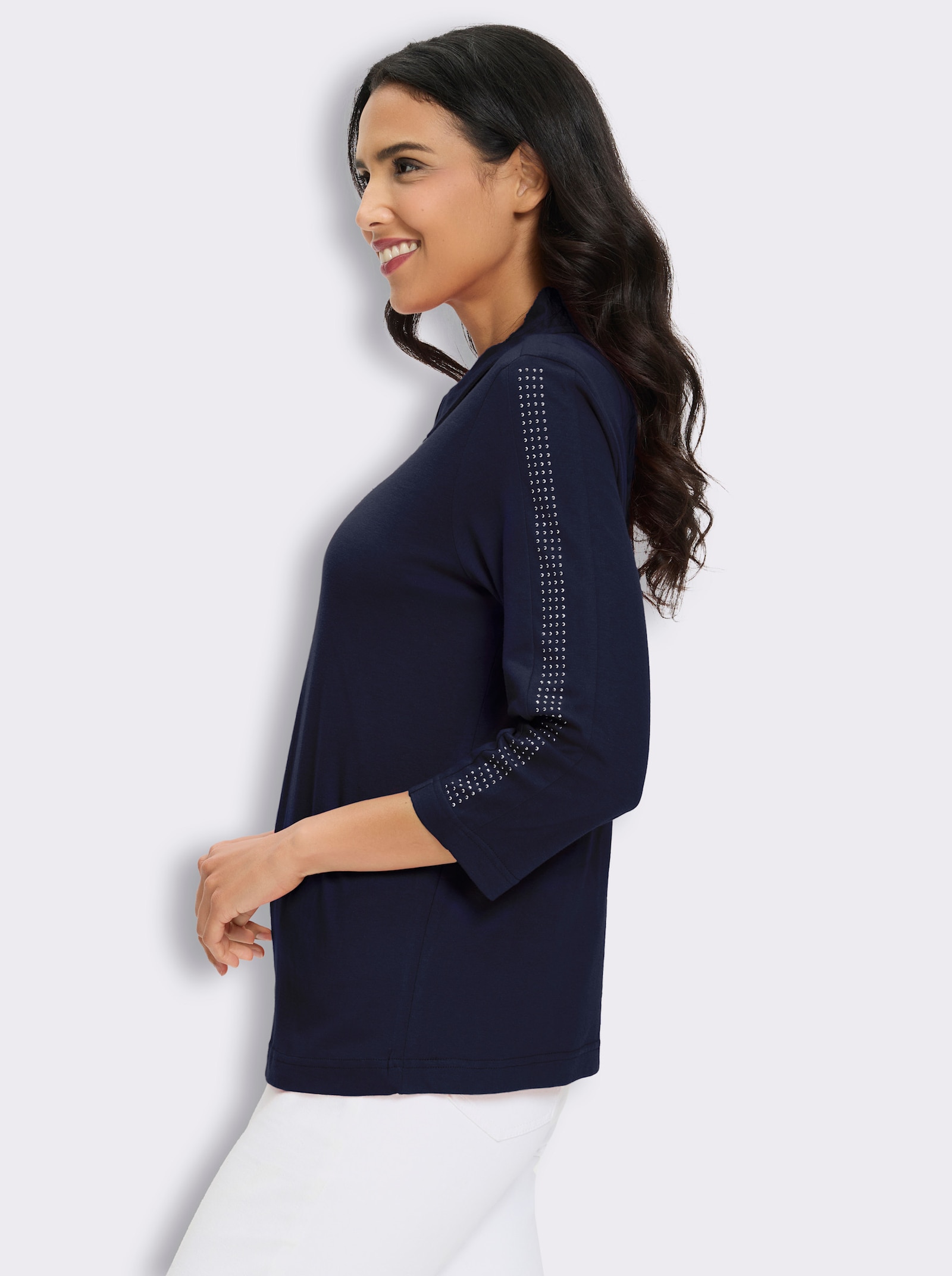Poloshirt mit Glitzersteinchen - marine