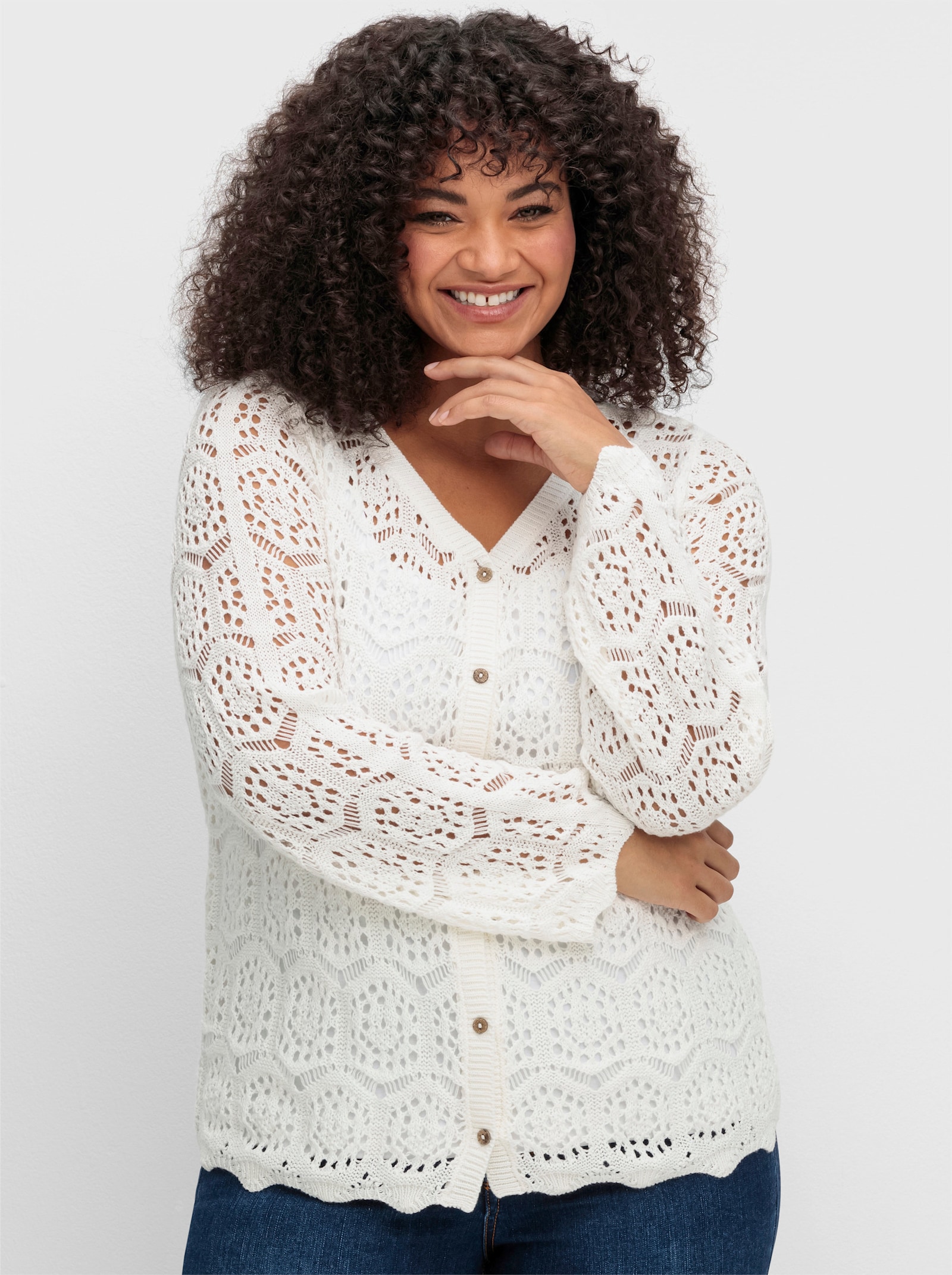 sheego by Joe Browns Strickjacke aus Häkelspitze - offwhite