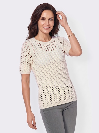Ajourpullover aus reiner Baumwolle - champagner