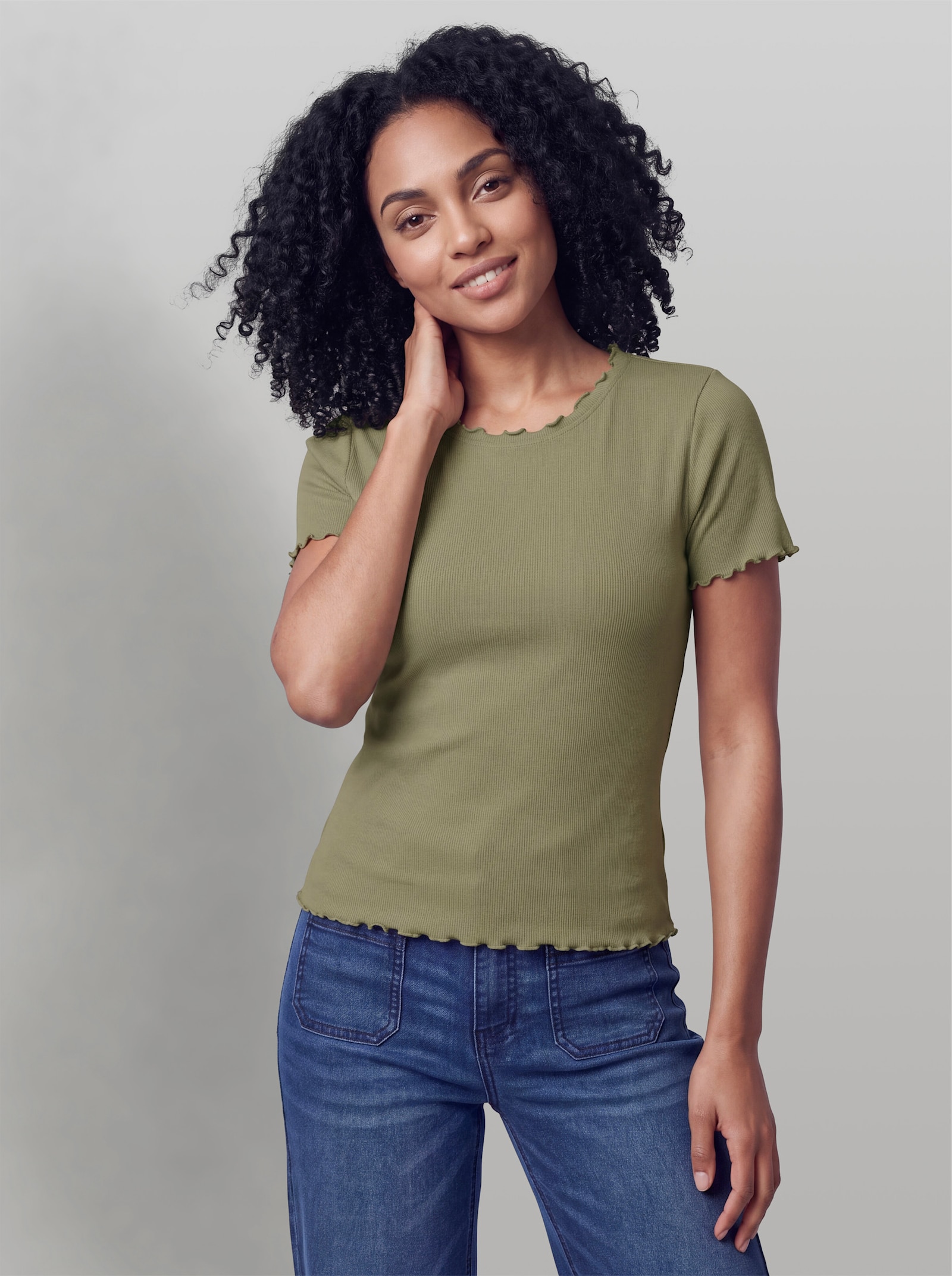 heine Rippshirt mit Wellenkanten - khaki