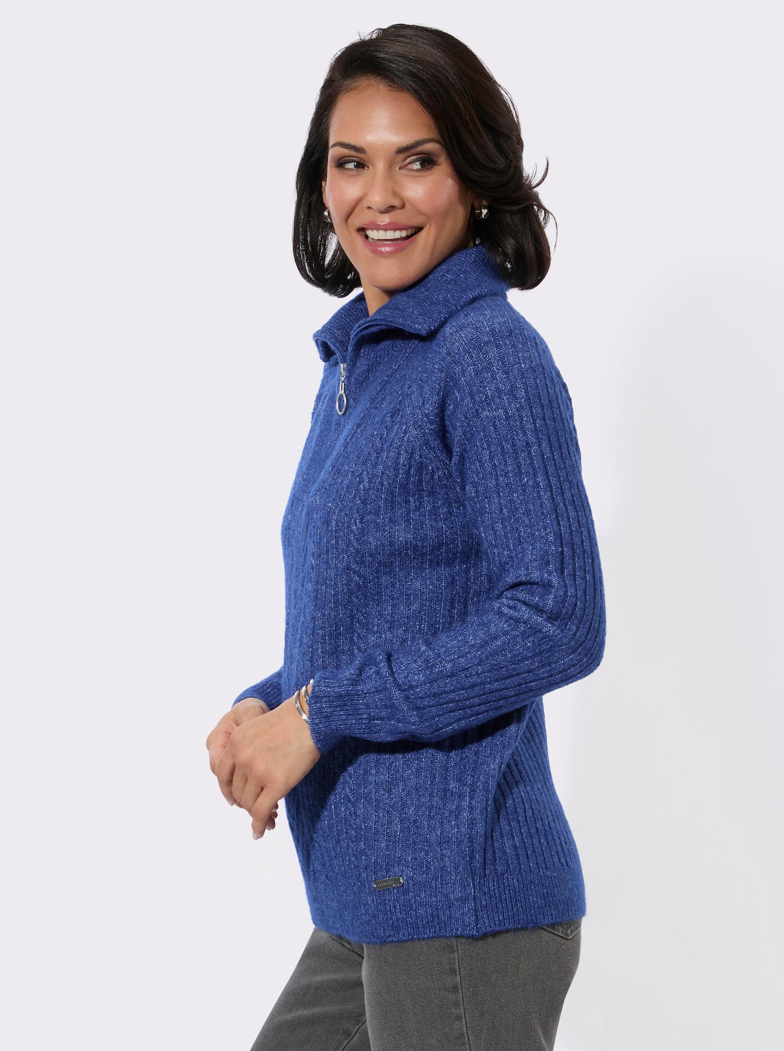 Troyer im Rippstrick - royalblau-meliert