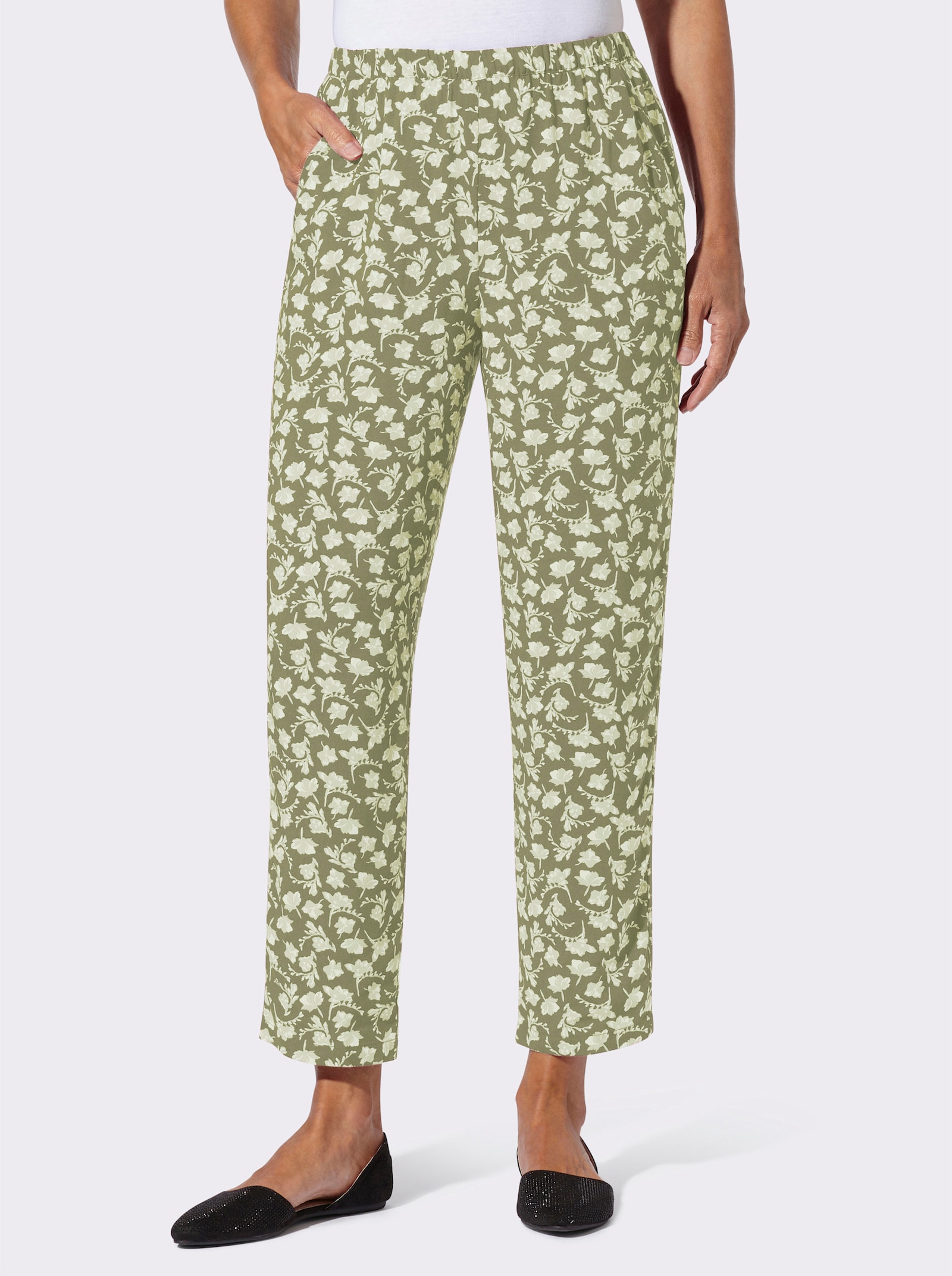 Comfortbroek - kaki/wit geprint