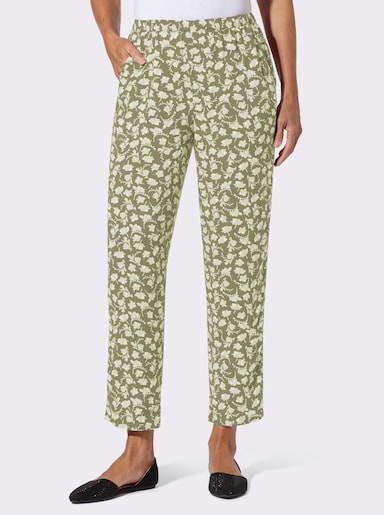 Schlupfhose - khaki-weiß-bedruckt