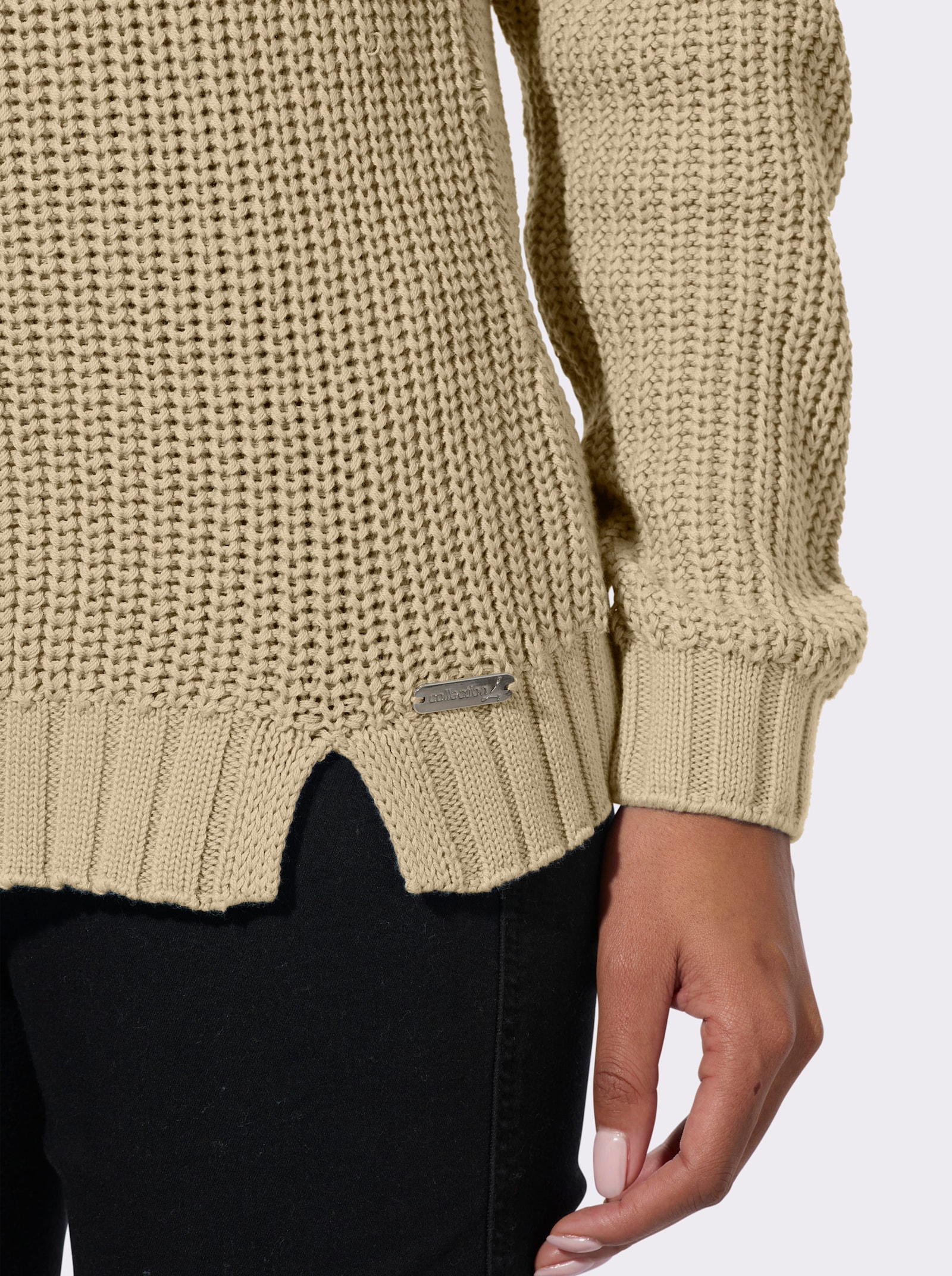 Stehkragenpullover mit Raglan-Ärmel - sand