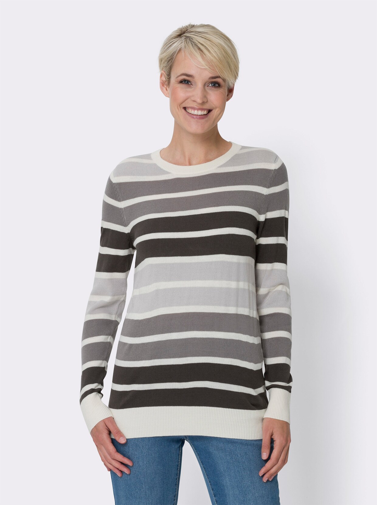 Pullover met lange mouwen - grafiet/grijs gestreept