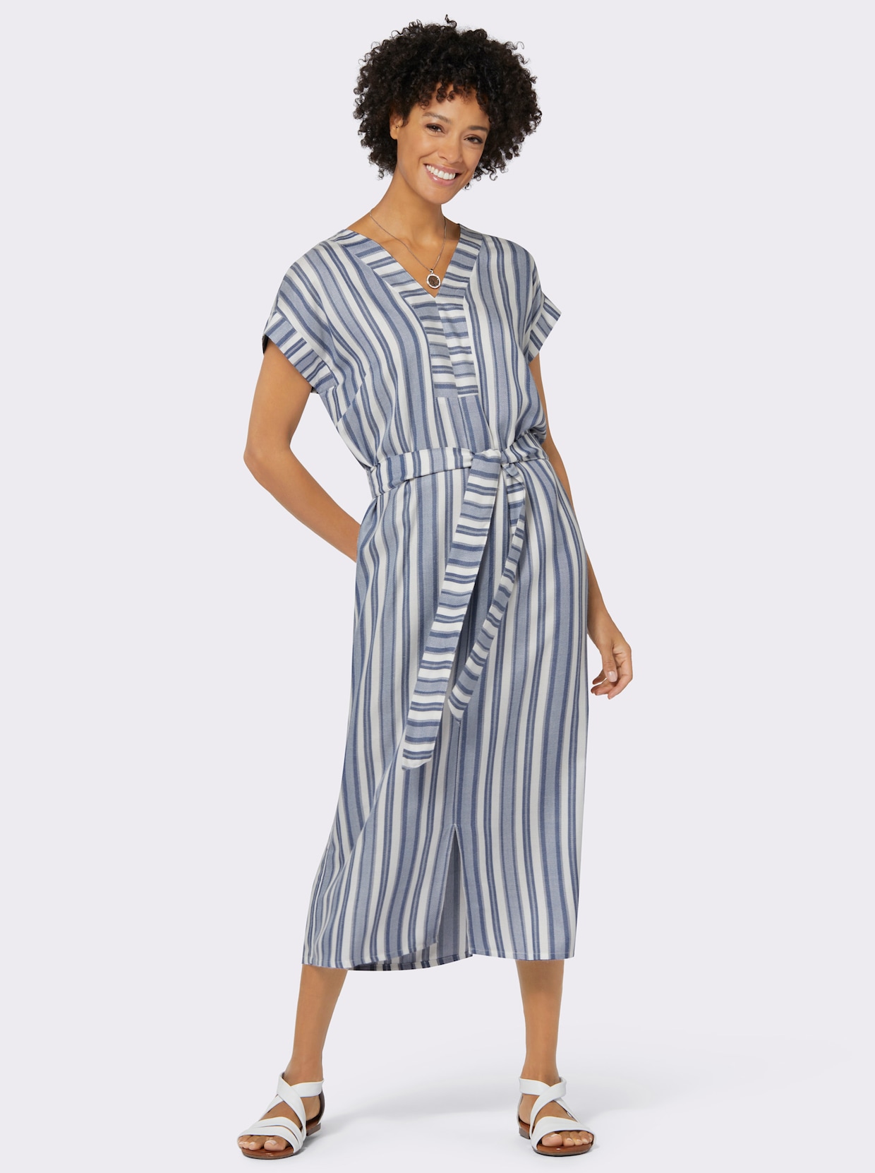 Zomerjurk - jeansblauw/wit gestreept