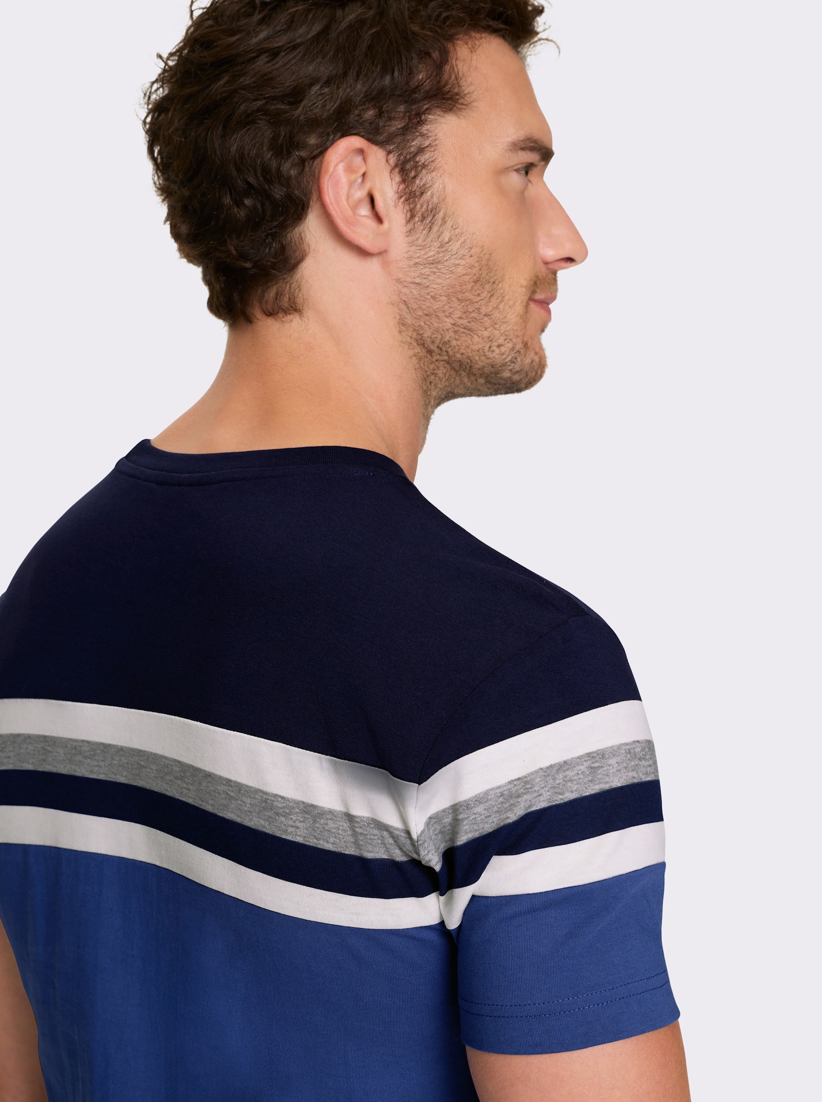 Catamaran Kurzarmshirt aus reiner Baumwolle - marine-jeansblau-gestreift