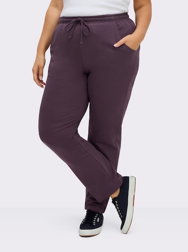 Jerseyhose mit Tunnelzug und Bindeband - aubergine