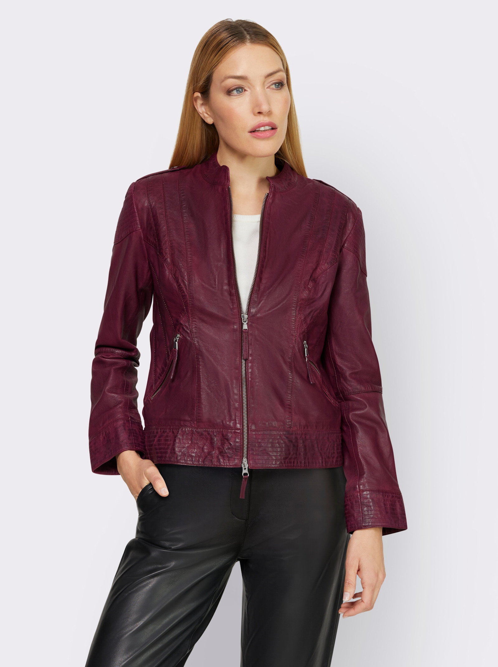 heine Lederjacke mit Schulterriegeln - bordeaux