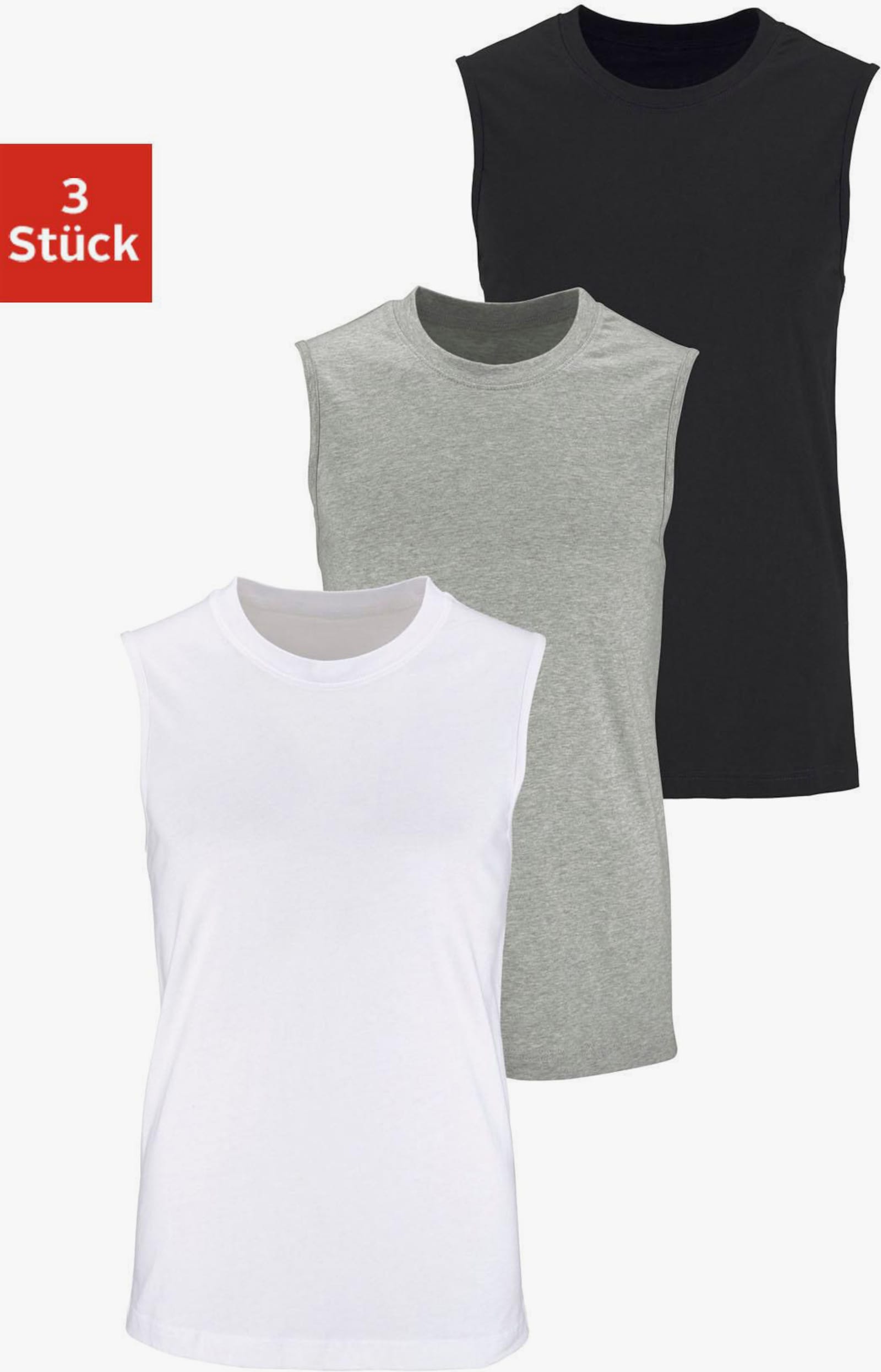 H.I.S Muscleshirt - grau-meliert, weiss, schwarz