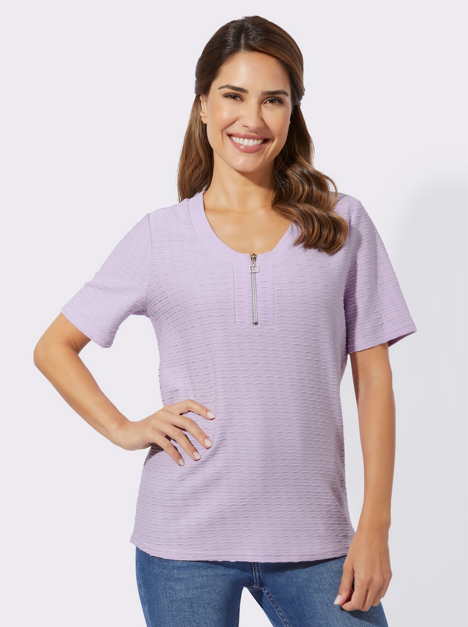 Shirt met korte mouwen in jacquardtricot - lila
