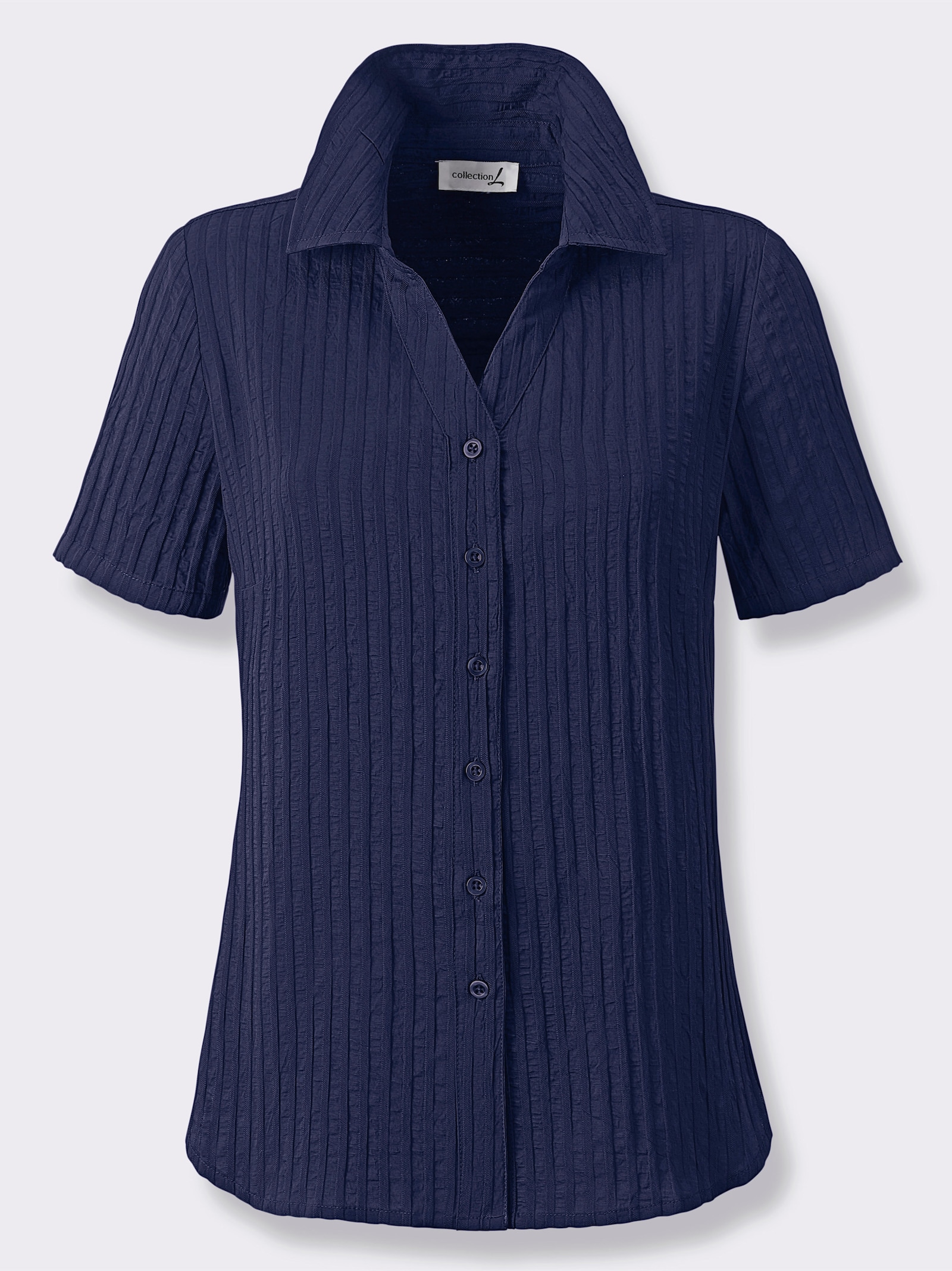 Hemdbluse mit weitegebender Falte hinten - dunkelblau-gestreift