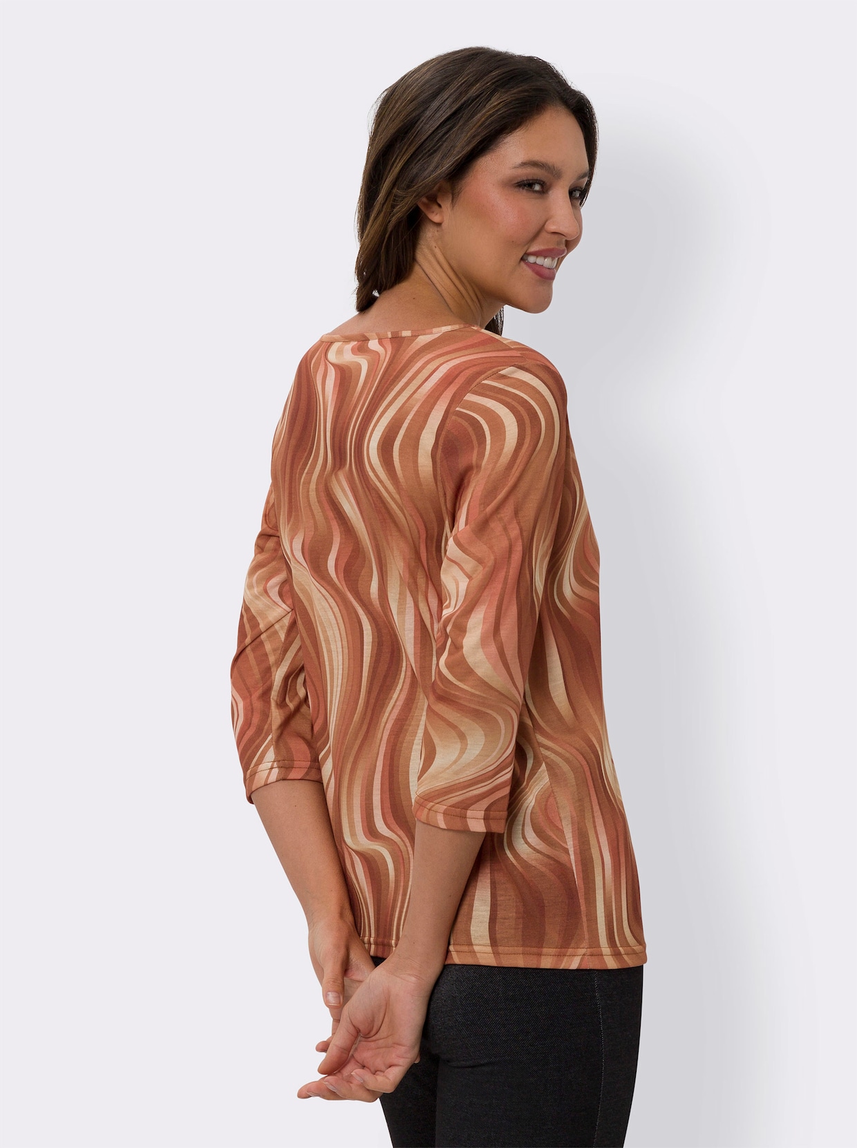 Langarmshirt - rostrot-apricot-bedruckt