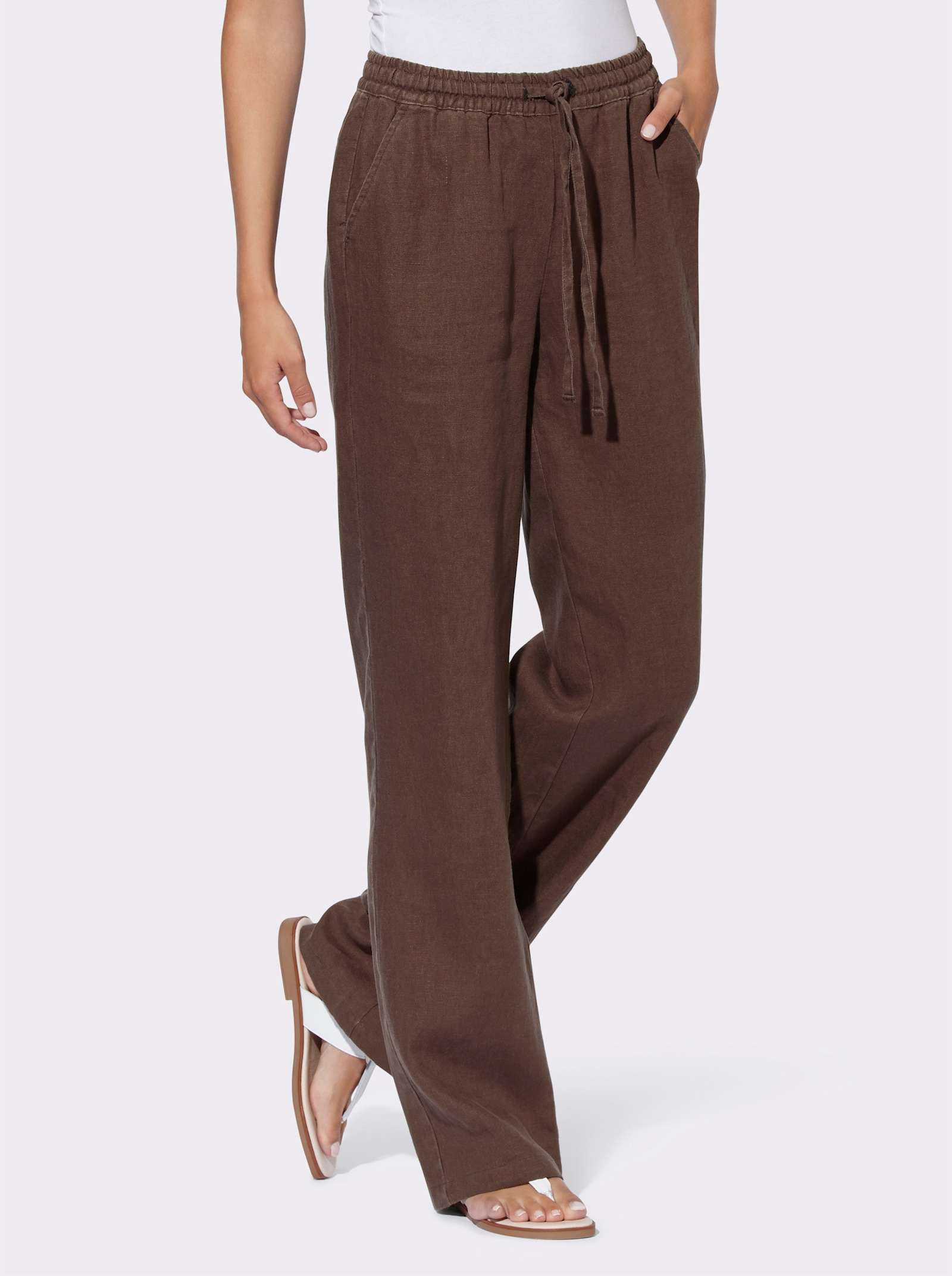 heine Leinenhose mit weitem Bein - schoko