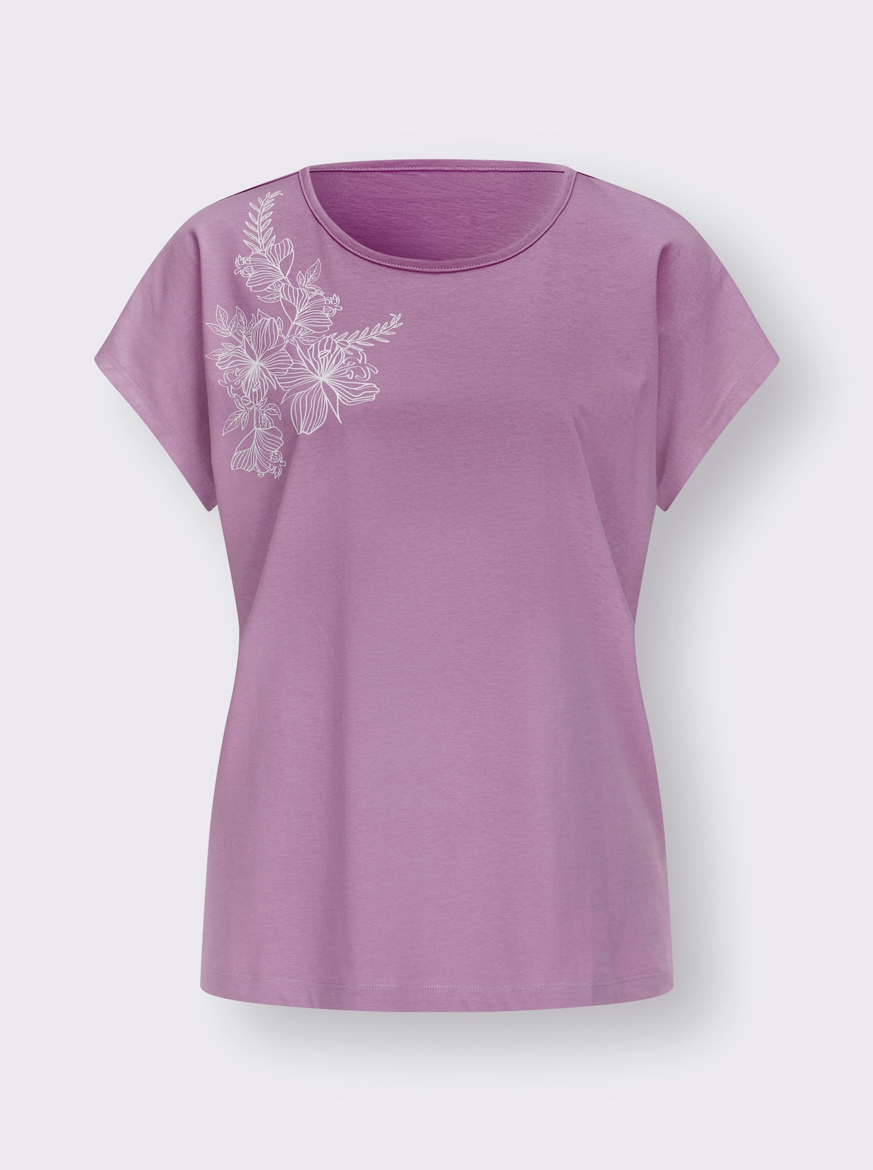 Shirt met ronde hals - orchidee/ecru