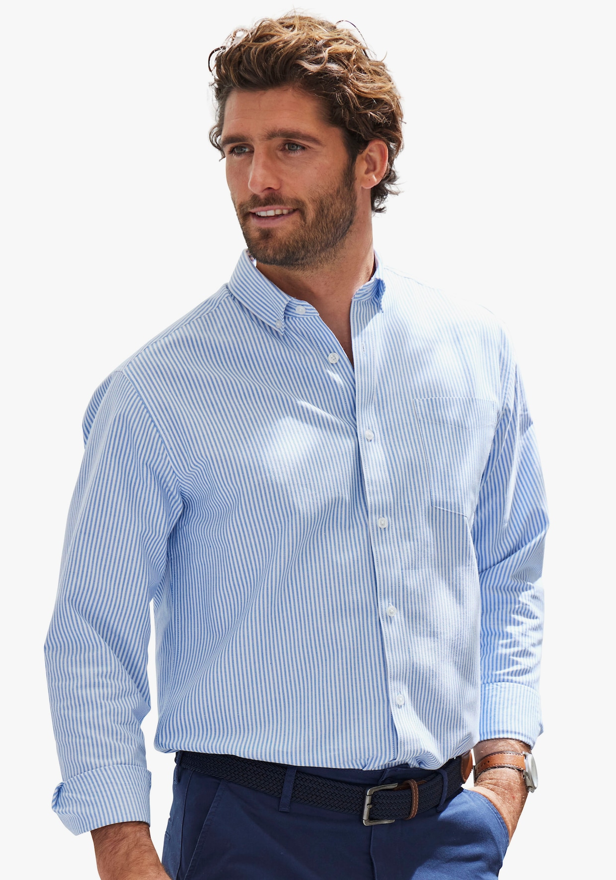 H.I.S Overhemd met lange mouwen - blauw/wit