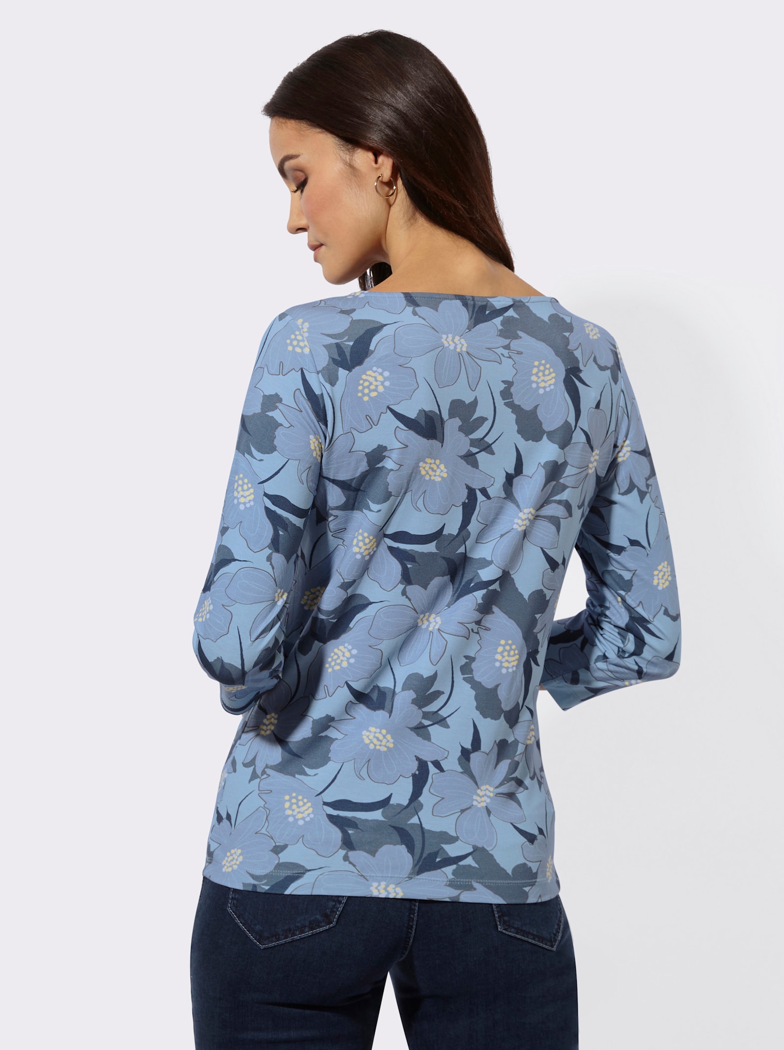 3/4-Arm-Shirt mit Blumen-Druck - eisblau-ecru-bedruckt