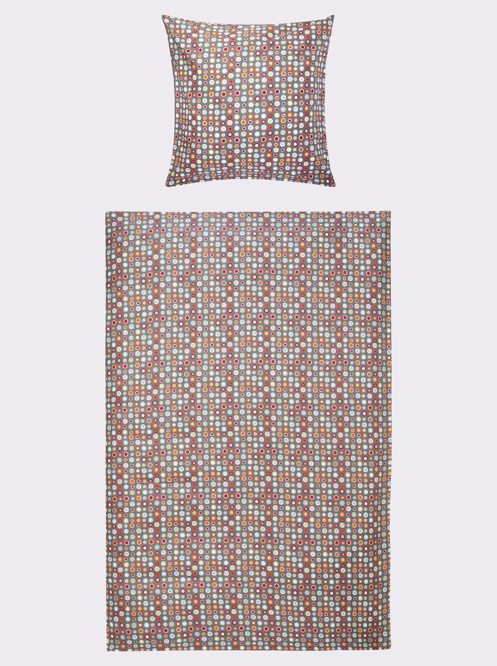 wäschepur Bettwäsche mit Kreise-Motiven - grau-erdbeere-bedruckt
