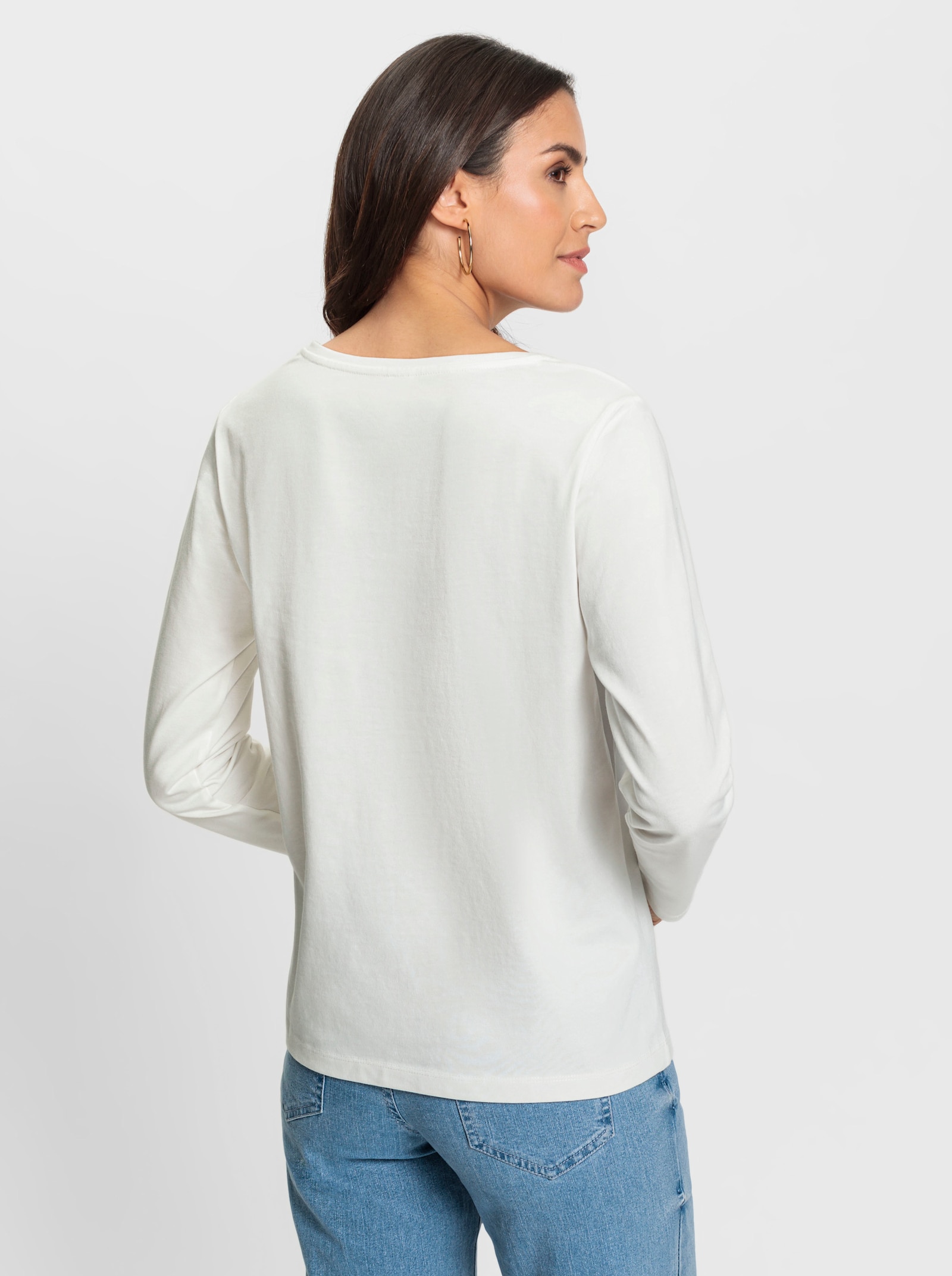 Rundhalsshirt mit Kordel-Stickerei - ecru