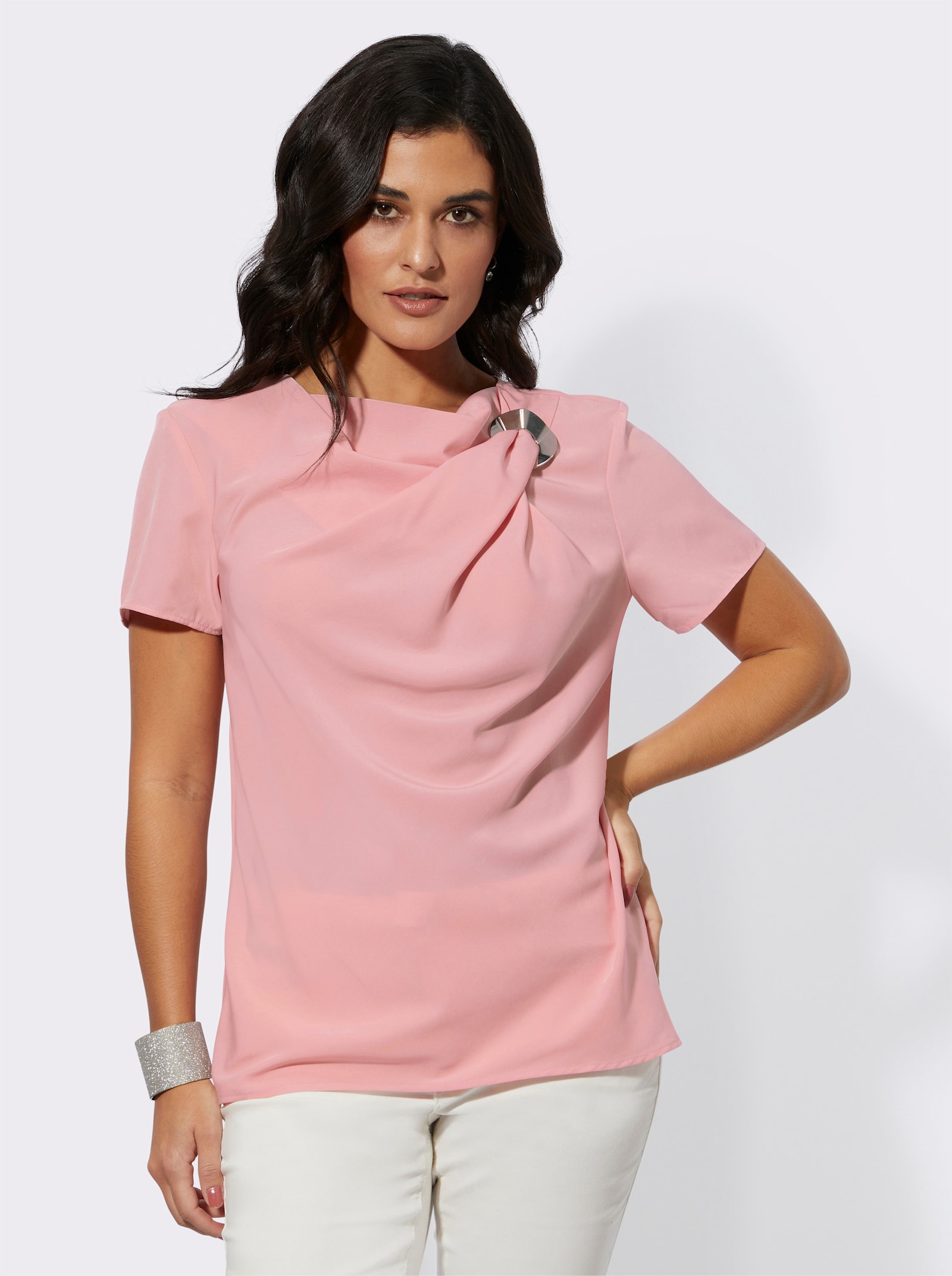 Kurzarmbluse mit rückwärtigem Reißverschluss - rosenquarz