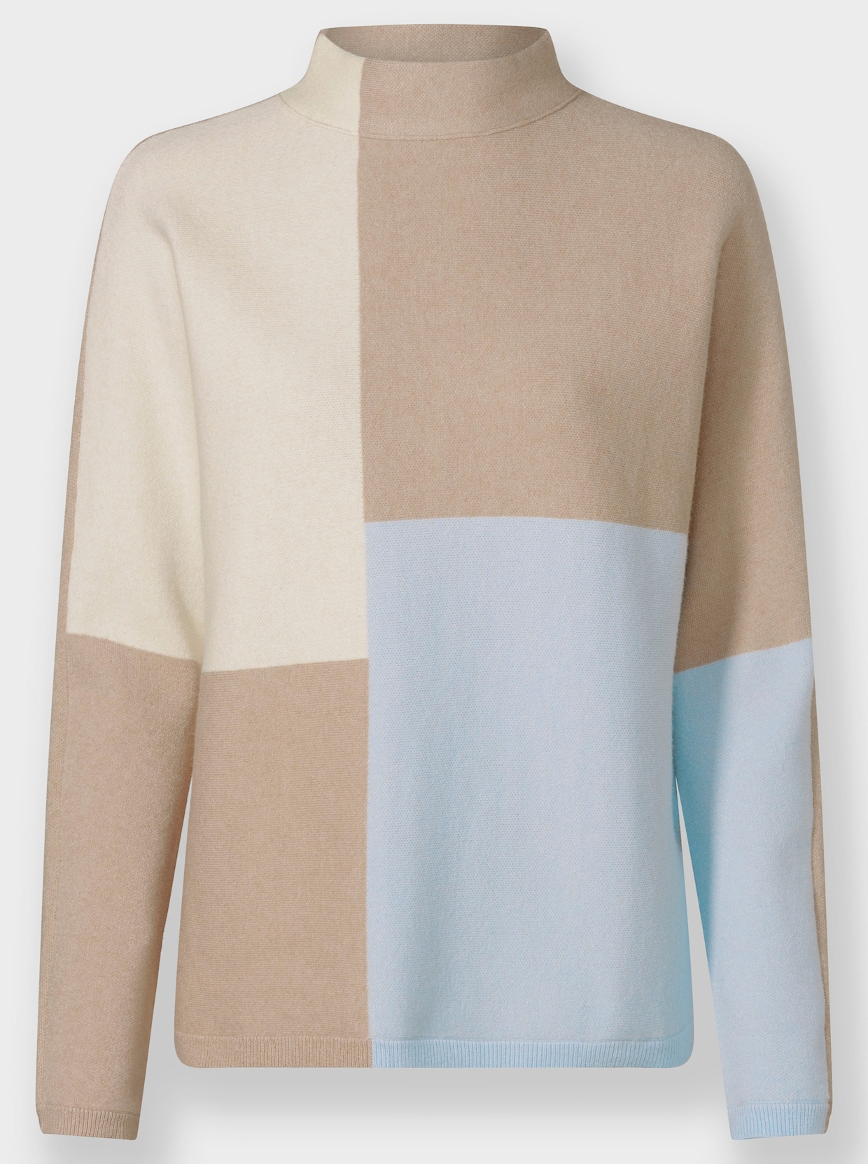 heine Trui met opstaande kraag - beige/lichtblauw gedessineerd