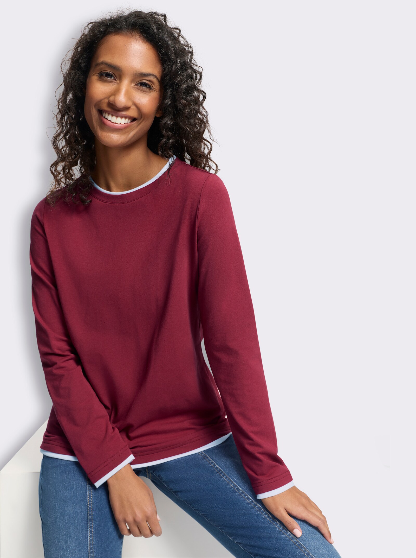 heine Rundhalsshirt in 2-in-1-Optik - kirsche-weiß