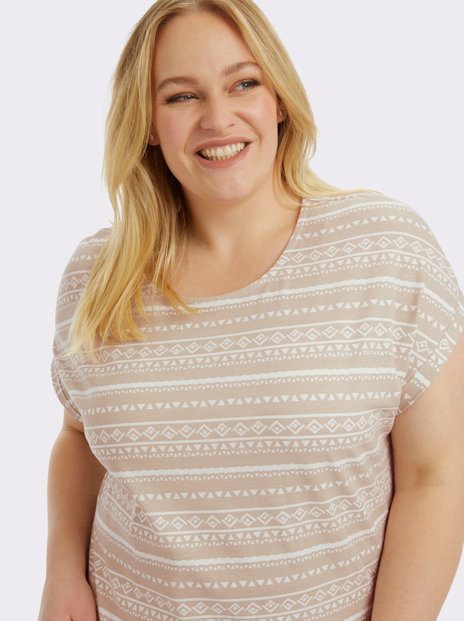 Print-Shirt mit Rundhals-Ausschnitt - beige-ecru-bedruckt