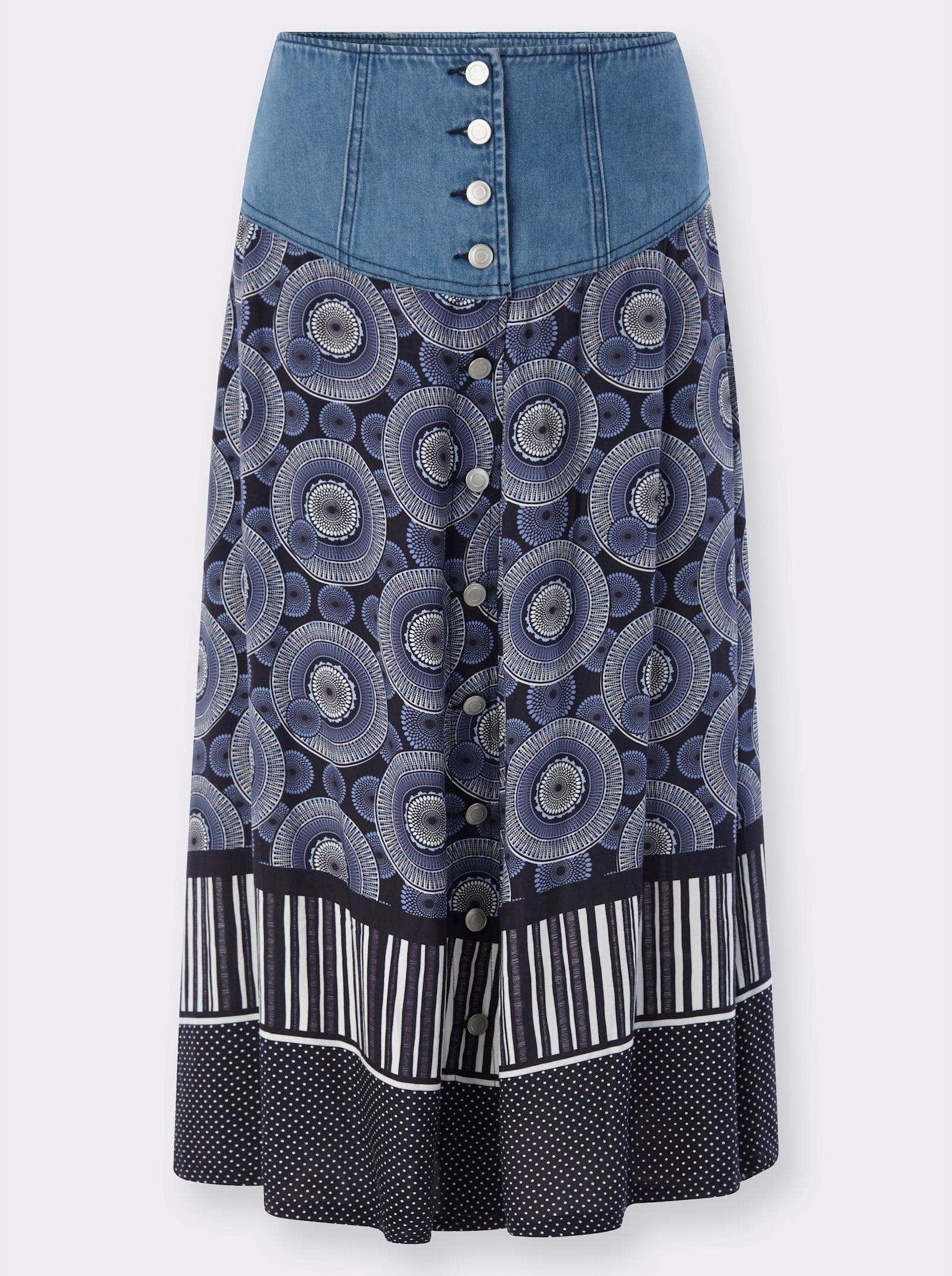 heine A-Linien-Rock mit Jeansbund - marine-ecru-bedruckt