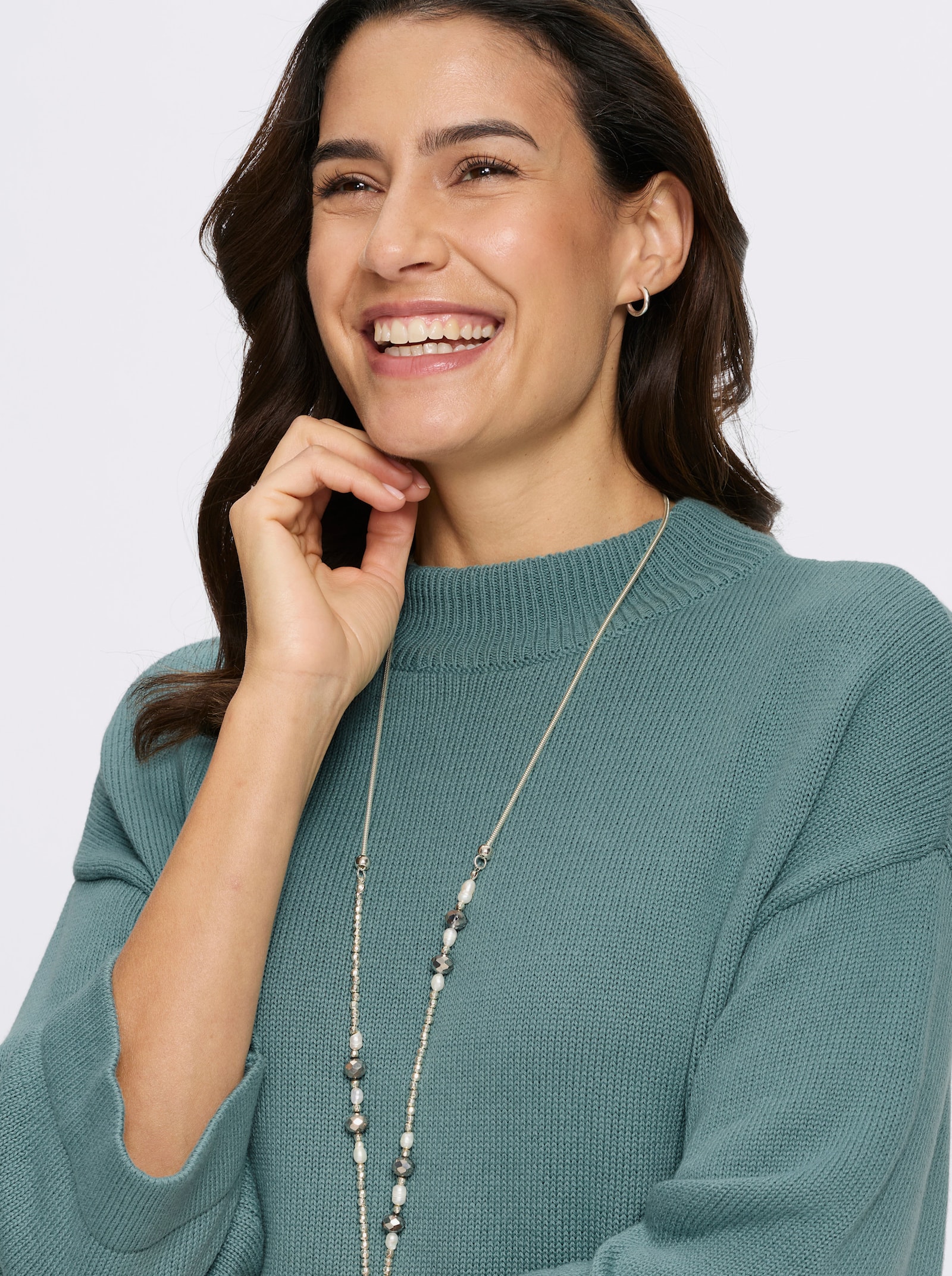 Stehkragenpullover mit 3/4-Ärmeln - jade