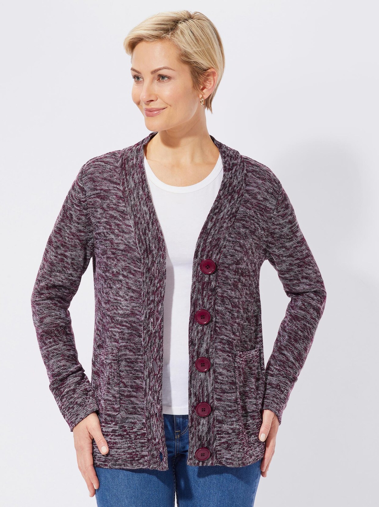 Cardigan - brombeer-meliert