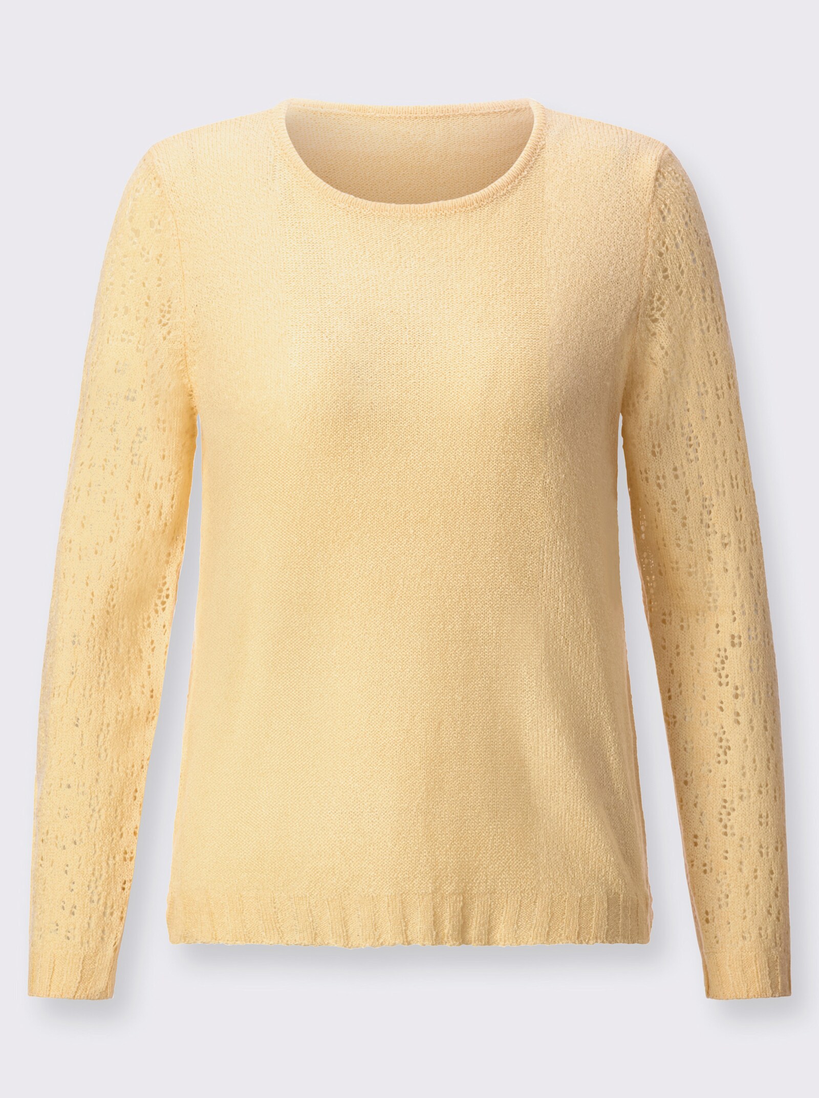 Ajourpullover mit gerippten Abschlüssen - vanille