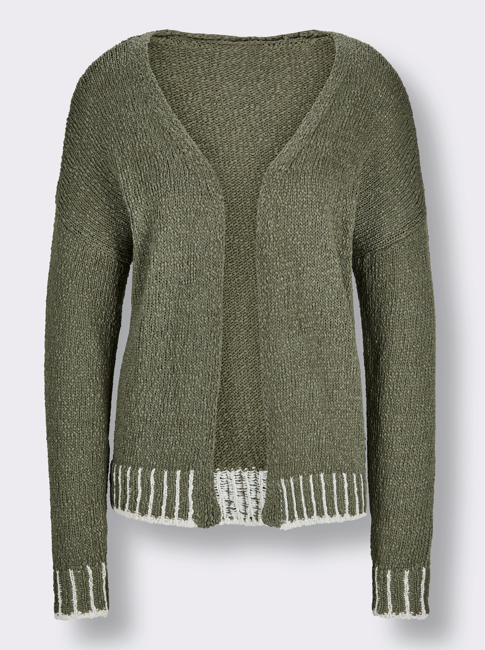CREATION L PREMIUM Strickjacke mit Kontrast-Streifen - khaki