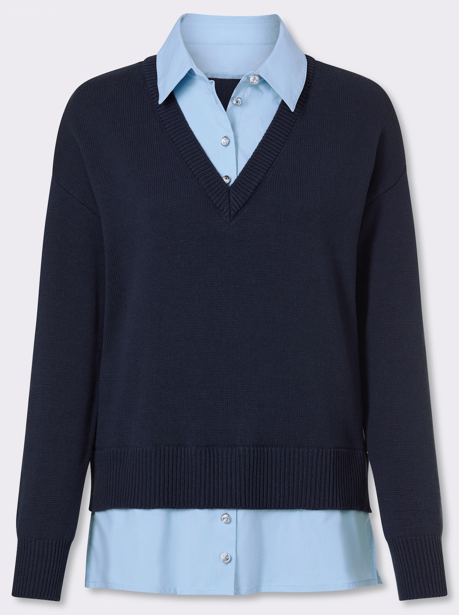 heine Katoenen pullover in 2-in-1-look - marine/ijsblauw