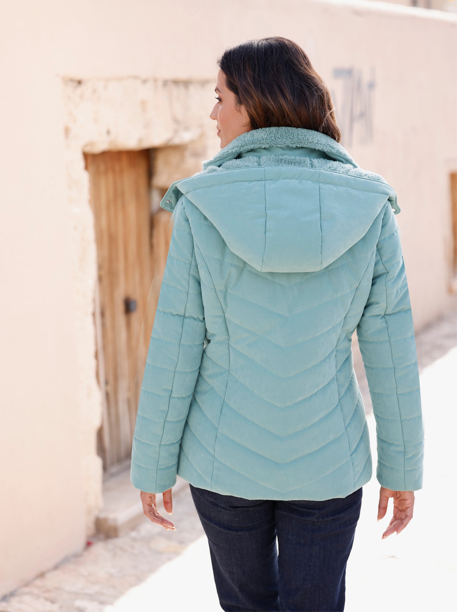 Steppjacke mit Teddyfleece-Futter - jade