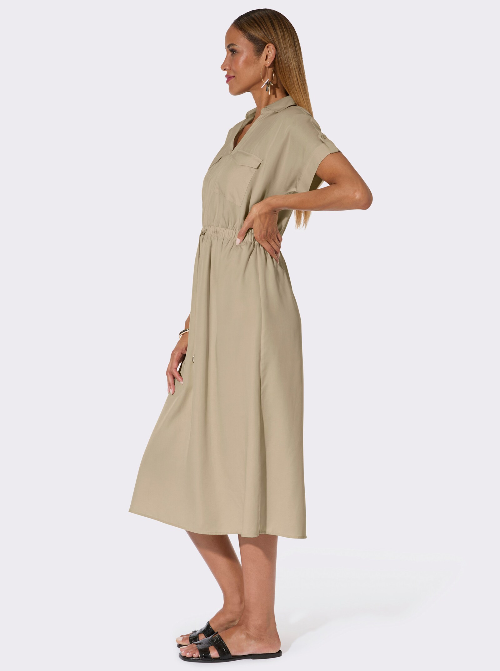 Webkleid mit Brust-Pattentaschen - sand