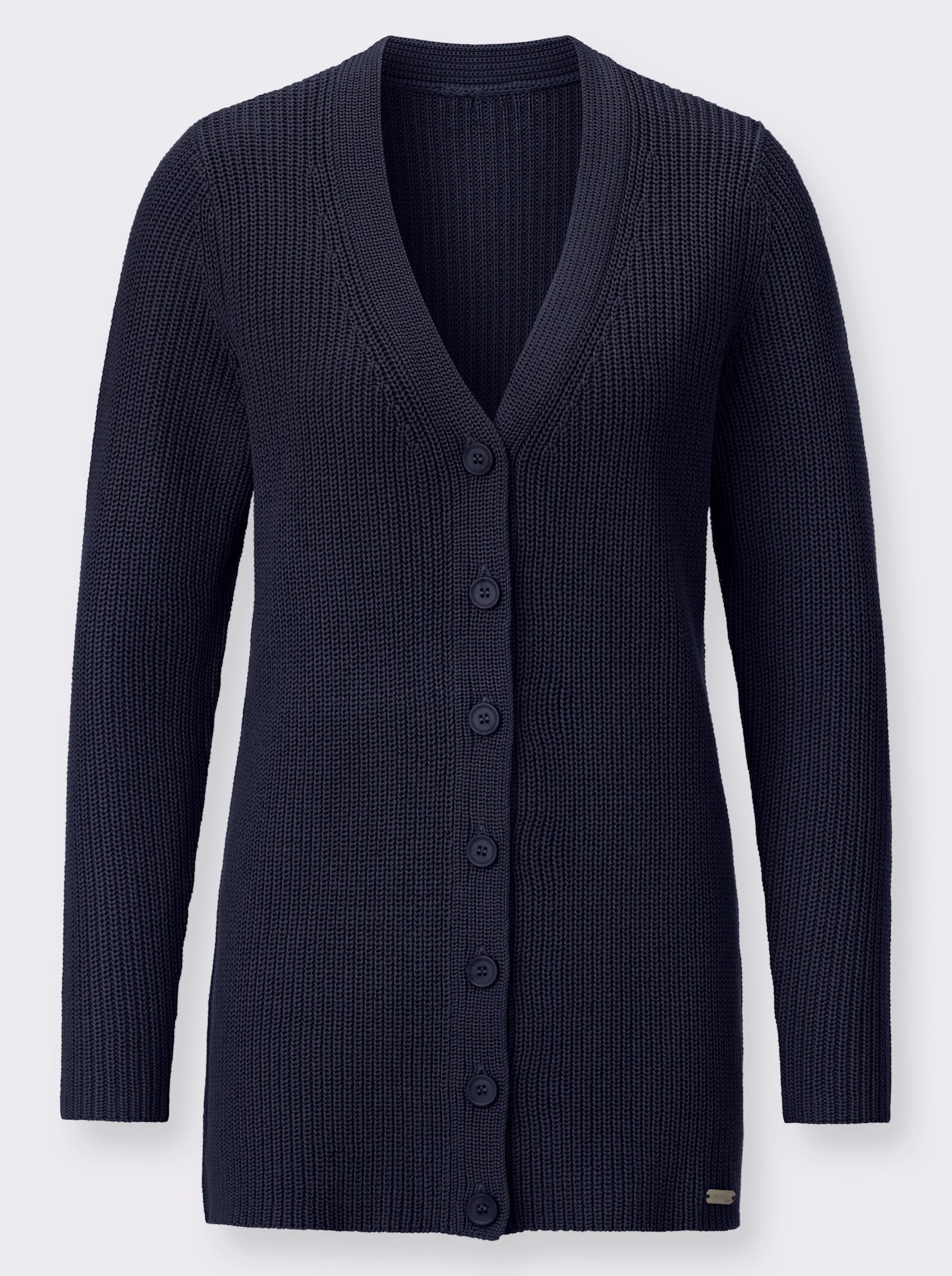 Longstrickjacke mit feiner Rippstruktur - marine