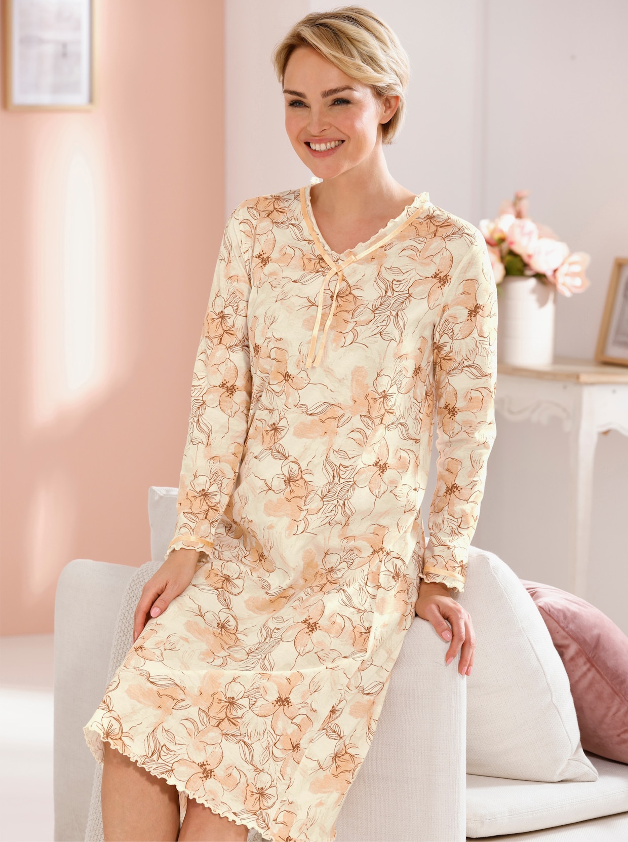wäschepur Nachthemd - apricot geprint