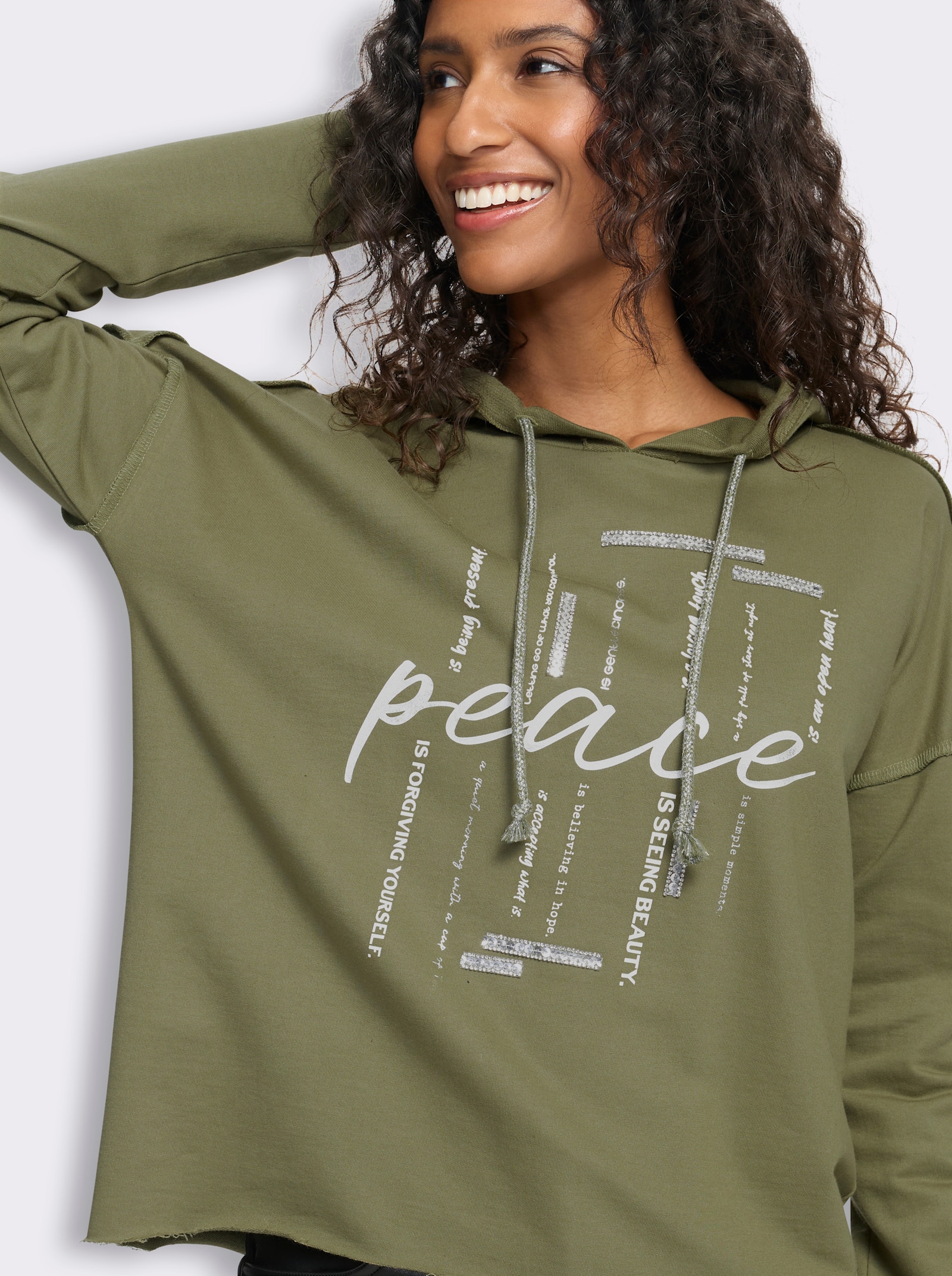 heine Sweatshirt mit Glanzprint vorn - khaki