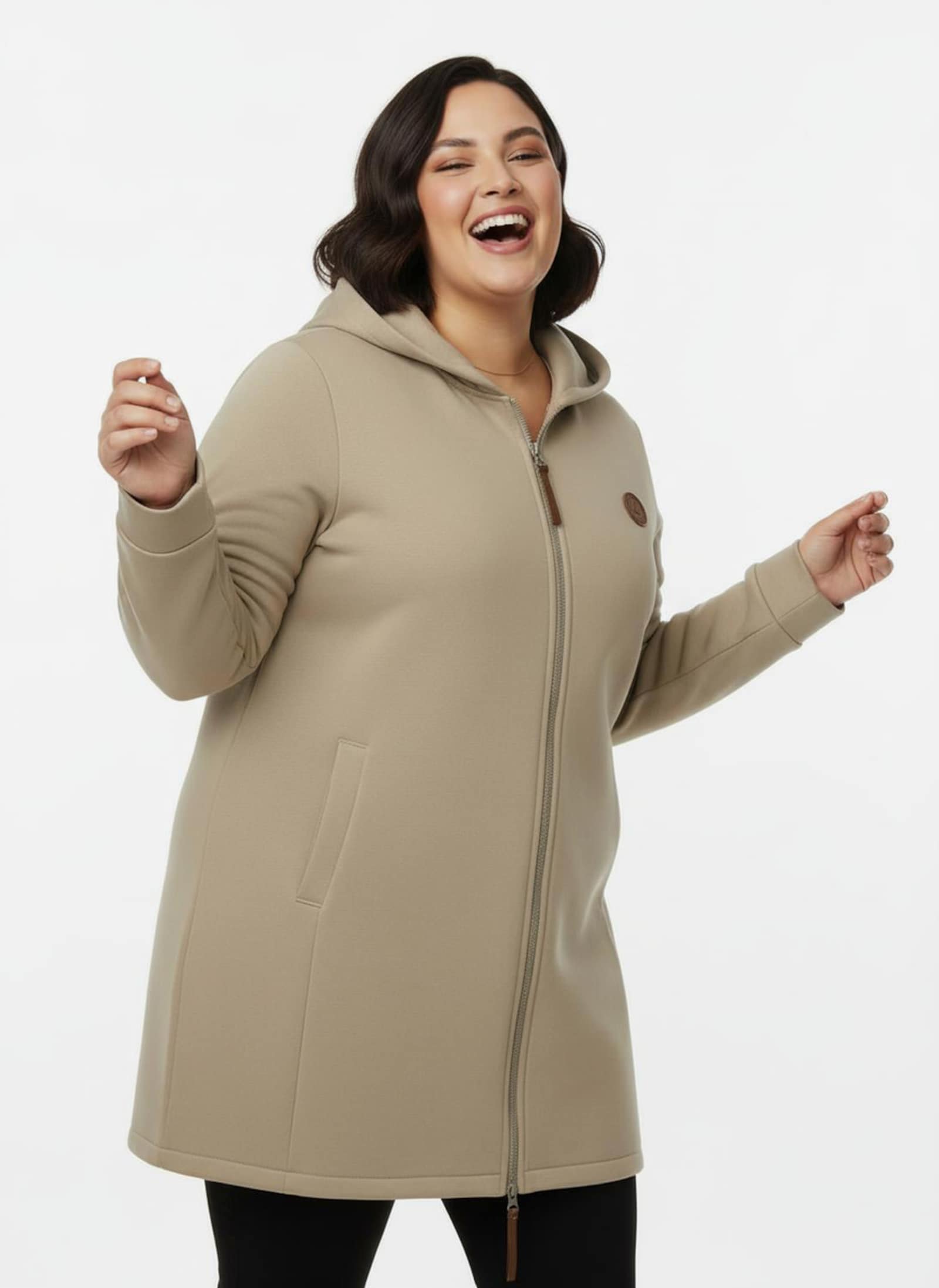 Sweatjacke mit 2-Wege-Reißverschluss - beige