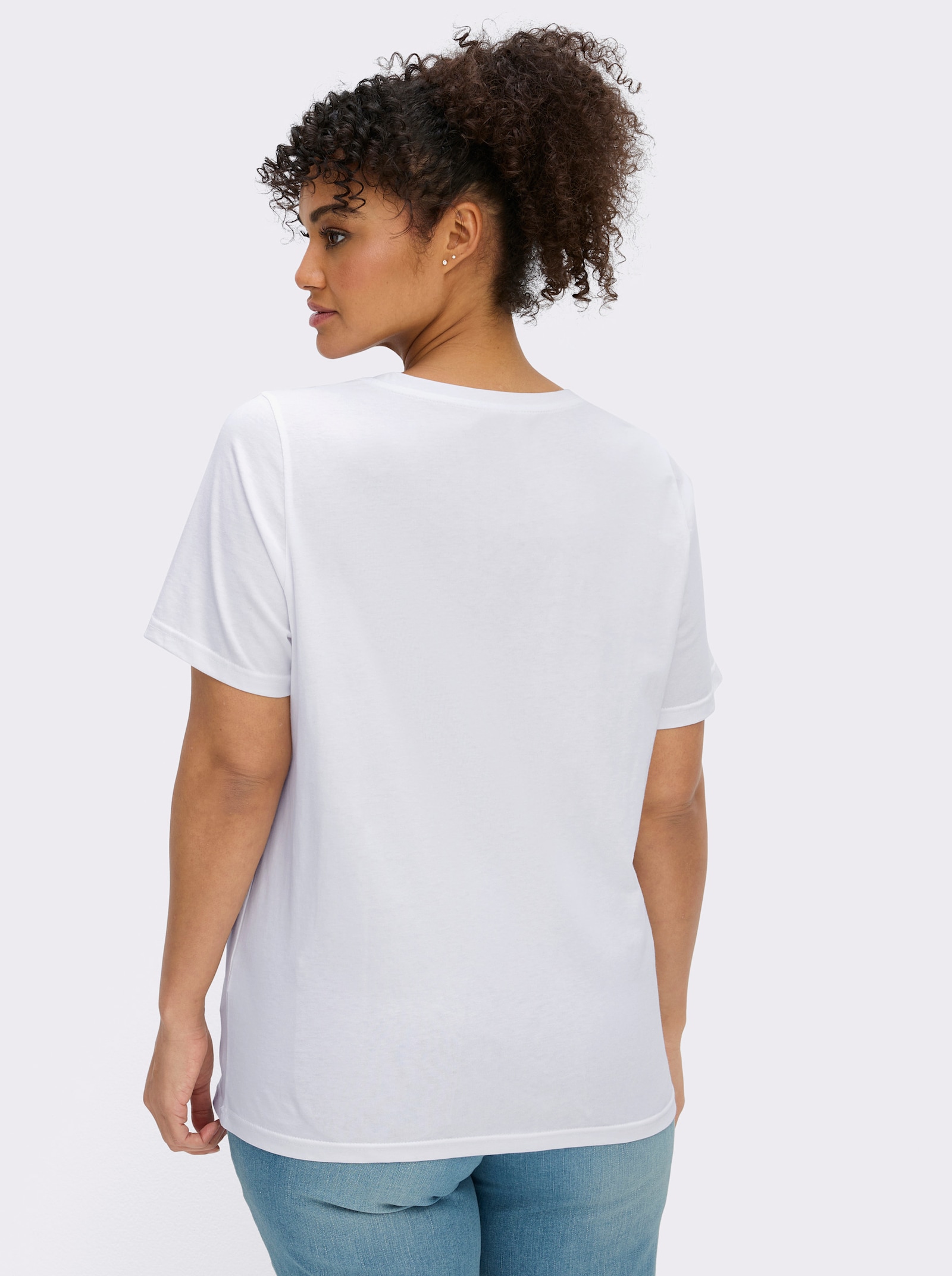 Kurzarmshirt mit Giraffen-Motiv - weiß-orange-bedruckt