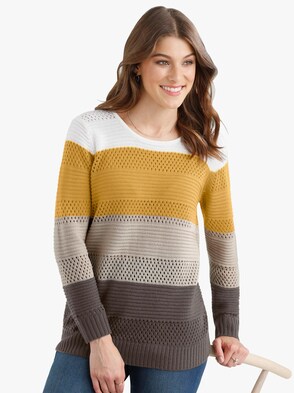 Pullover - braun-curry-geringelt