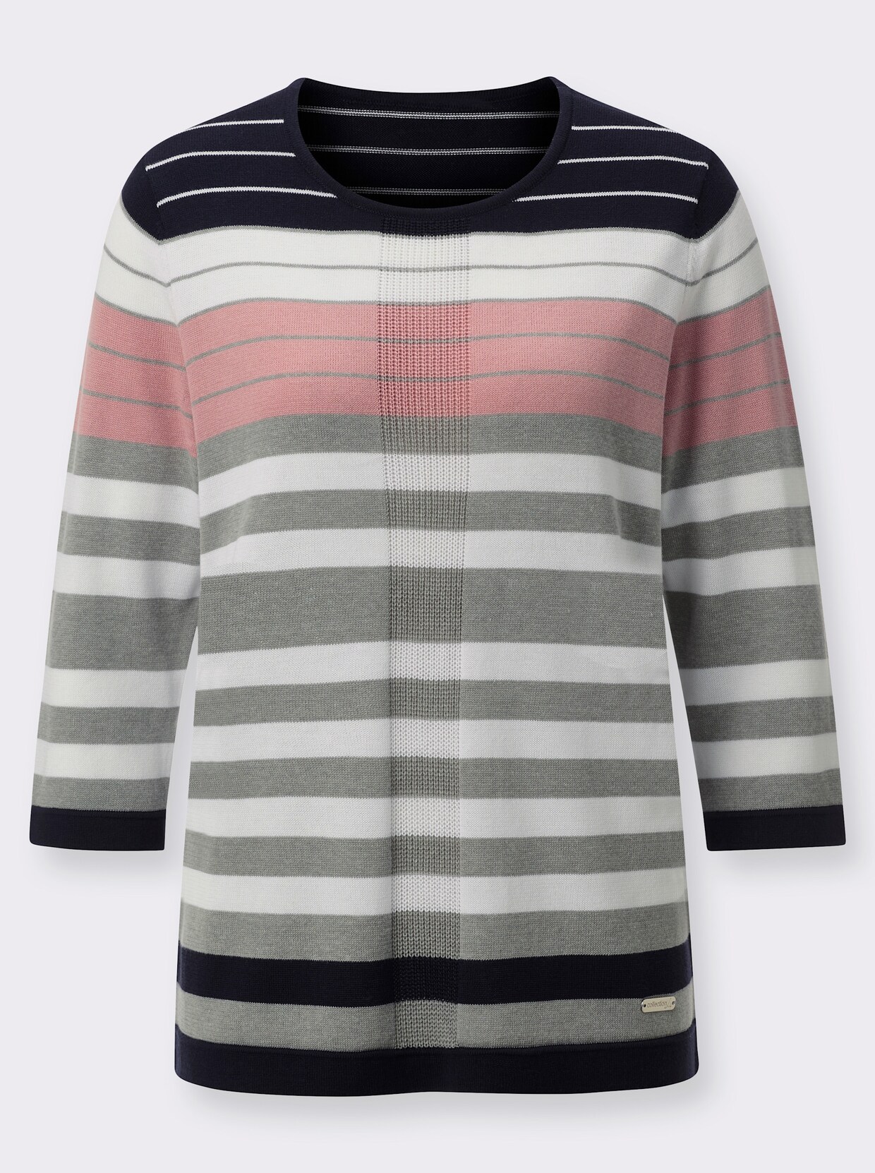 Pullover met ronde hals - hortensia/wit gestreept