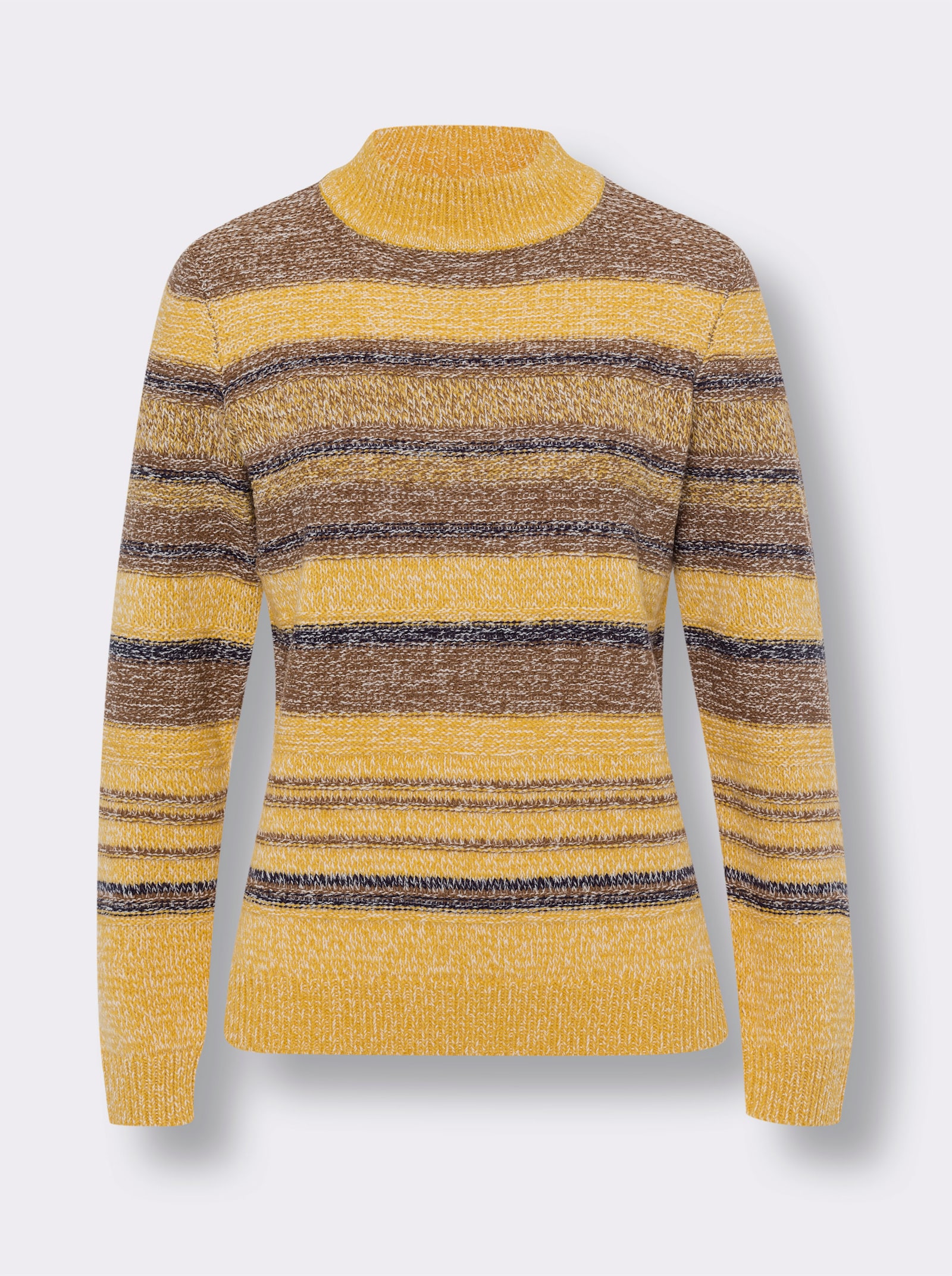 Stehkragenpullover aus weichem Melangegarn - ocker-braun-meliert