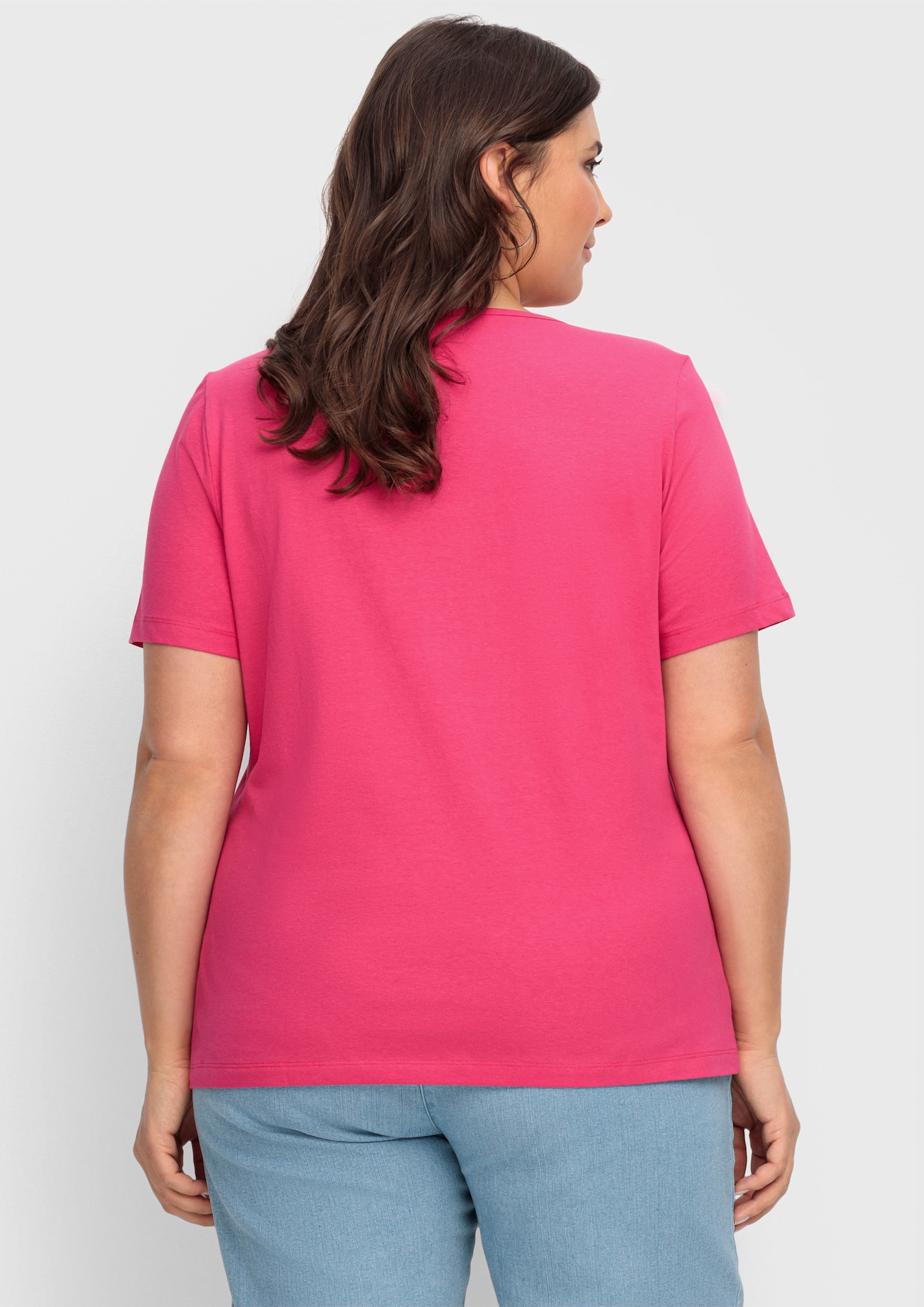 Kurzarmshirt mit Steinchen verziert - pink