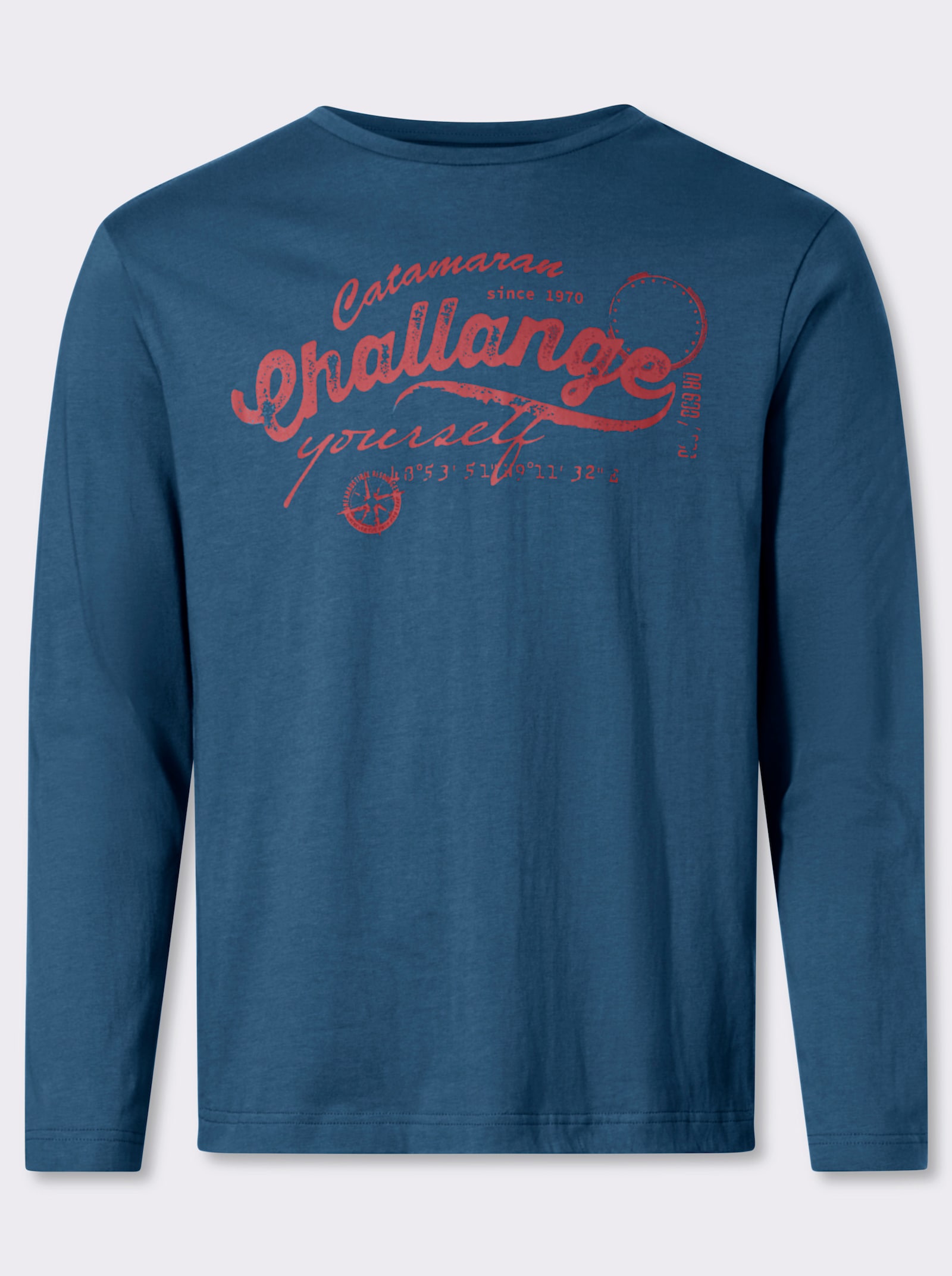 Catamaran Langarmshirt mit Front-Print - jeansblau-kirsche-bedruckt