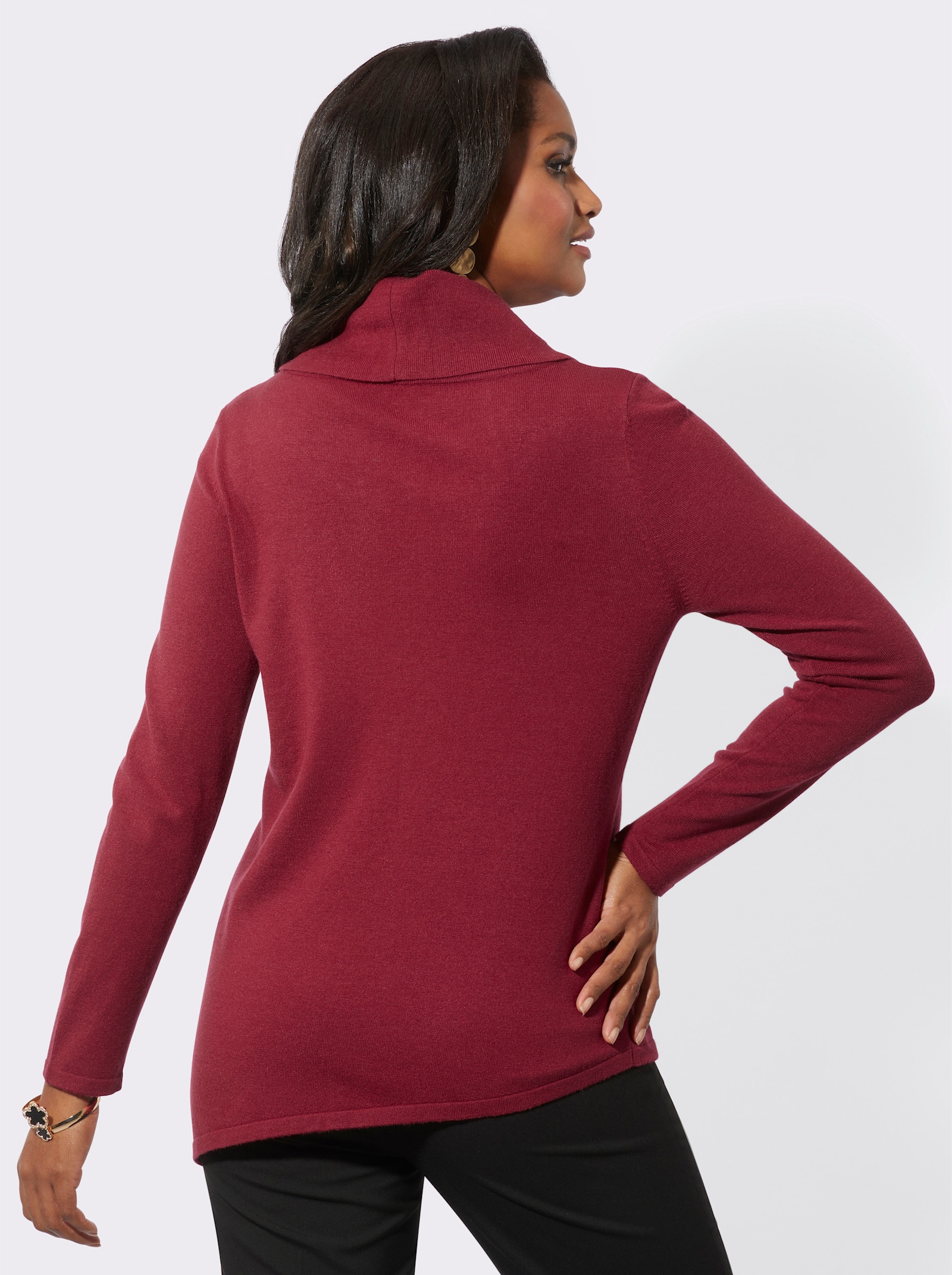 Langarm-Pullover mit asymmetrischem Saum - dunkelrot